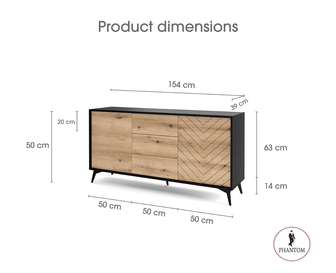 Diamond Dresser 154 - Chest of Drawers with Two Push to Open System Doors and 3 Drawers