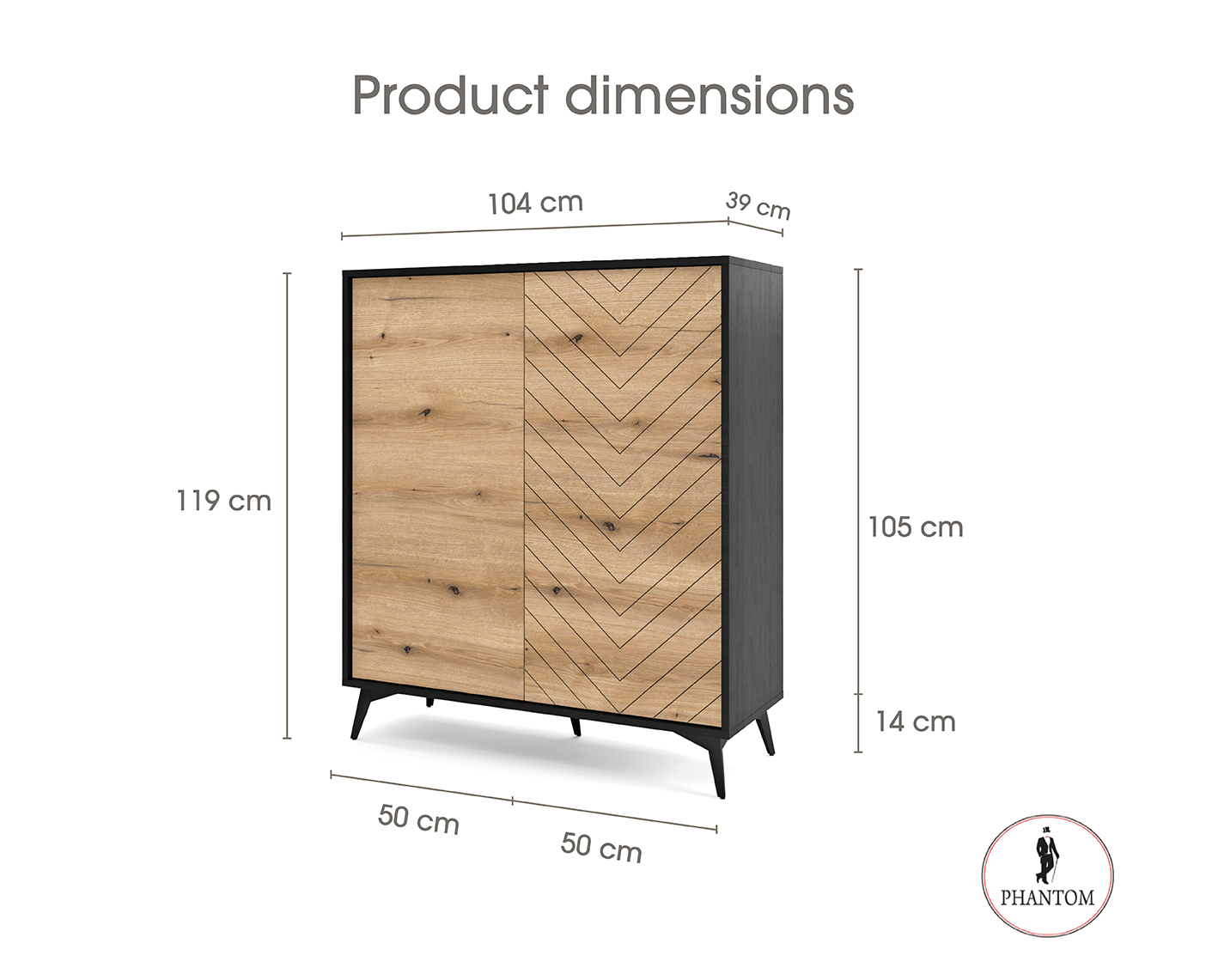 Diamond Dresser 104 Tall - Chest of Drawers with Two Push to Open System Door