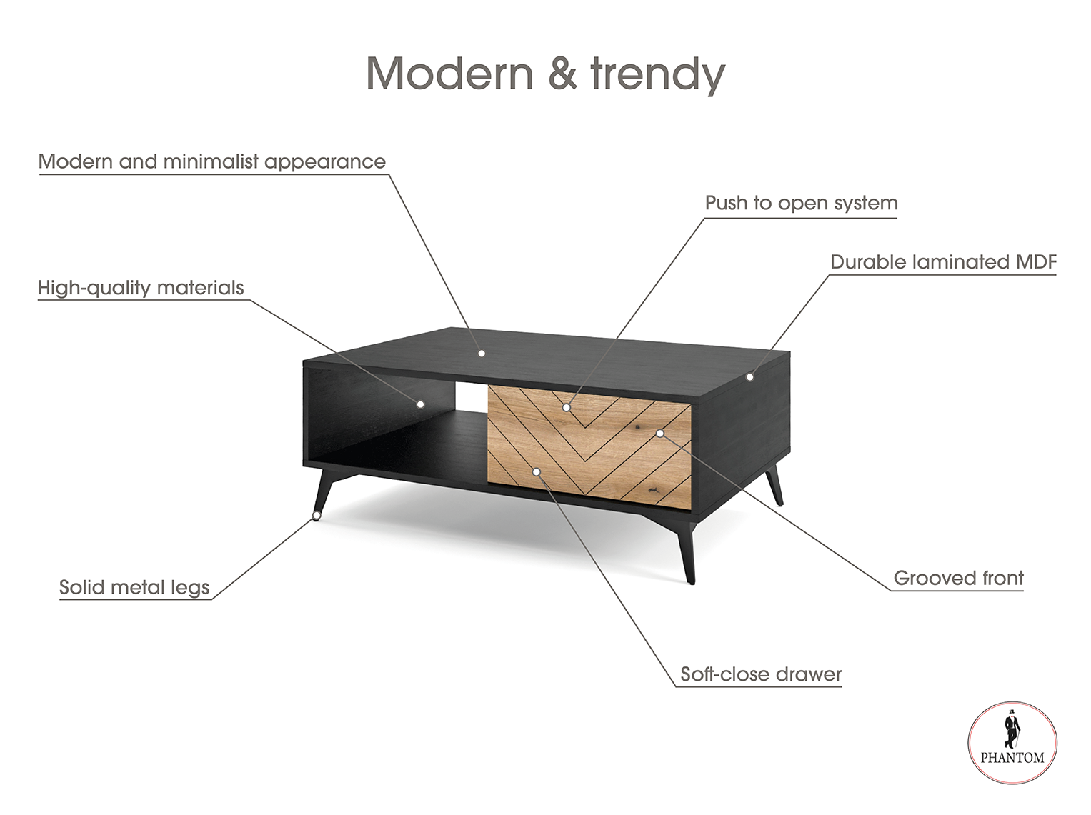 Diamond Coffee Table - Coffee table with One Drawer