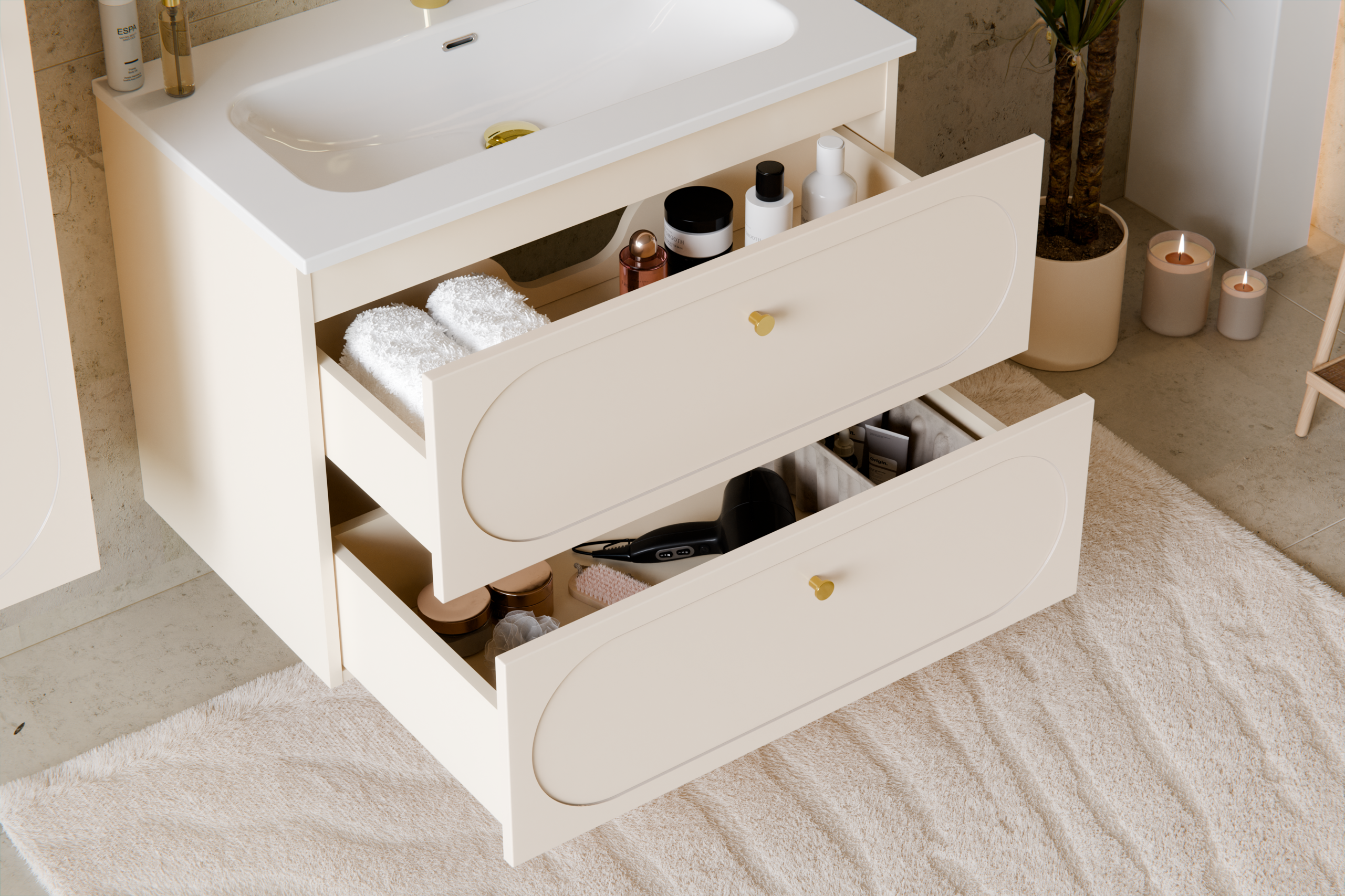 Donna Sand Vanity Unit 2 Drawers – Sand Beige, 60/80/120 cm – Configure Your Bathroom