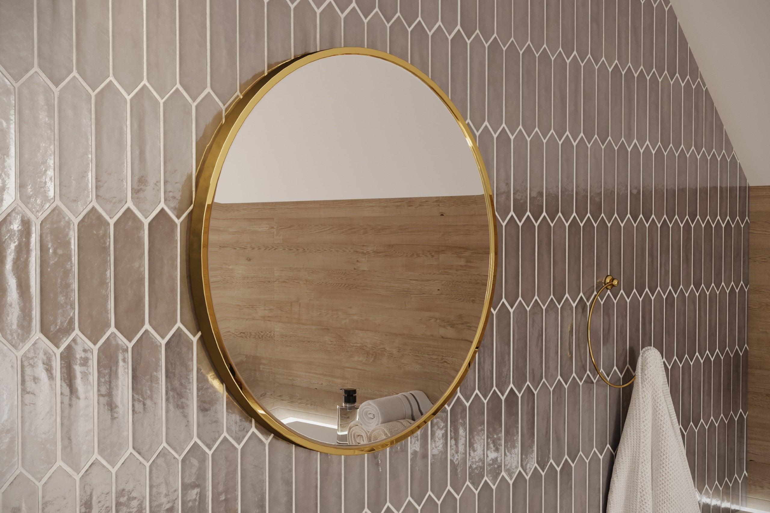Hestia 80 – Round LED Bathroom Mirror with Gold Aluminium Frame, 80 cm