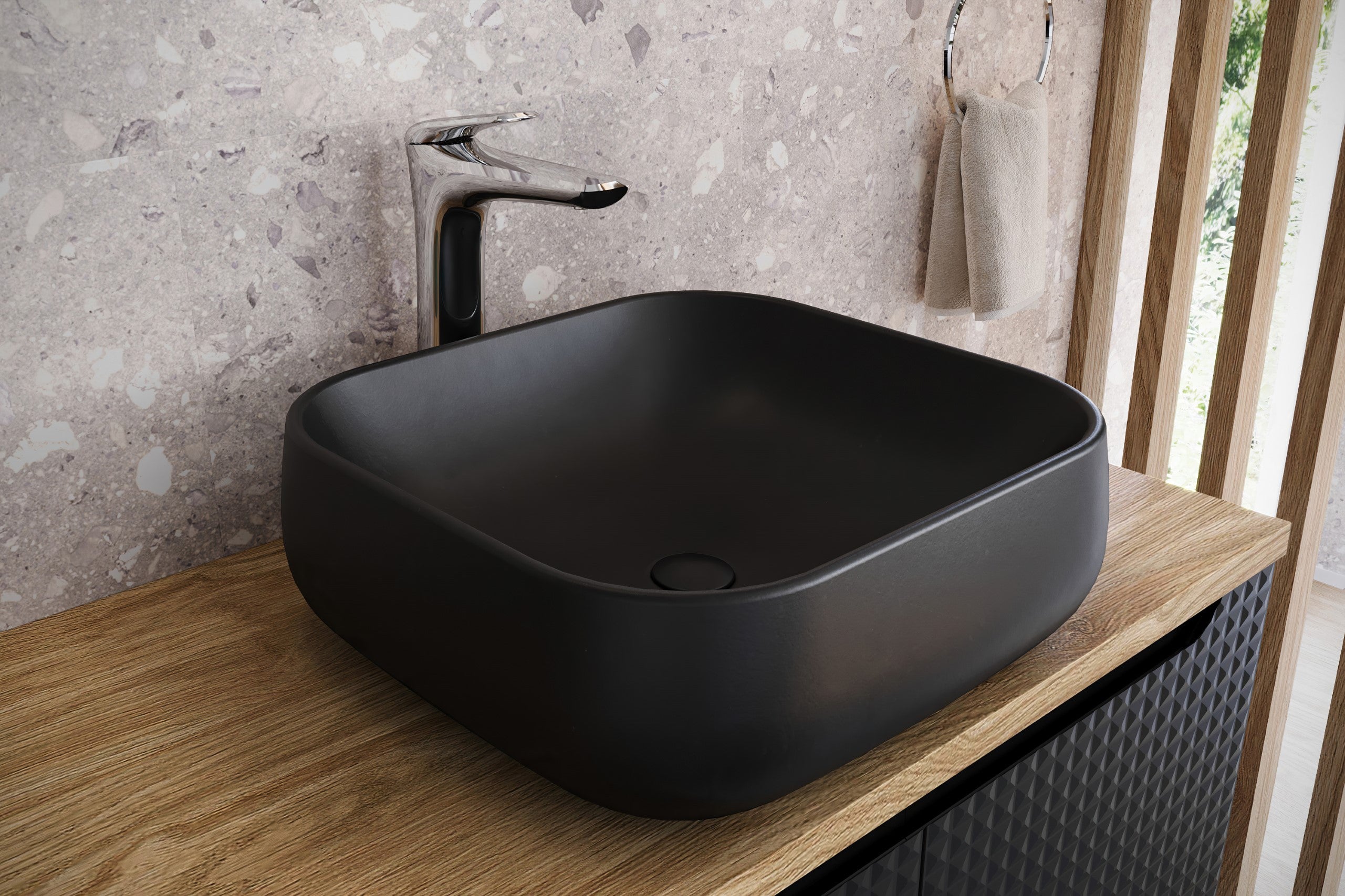 Nika Countertop Basin – Matt Black, 45 x 40 cm