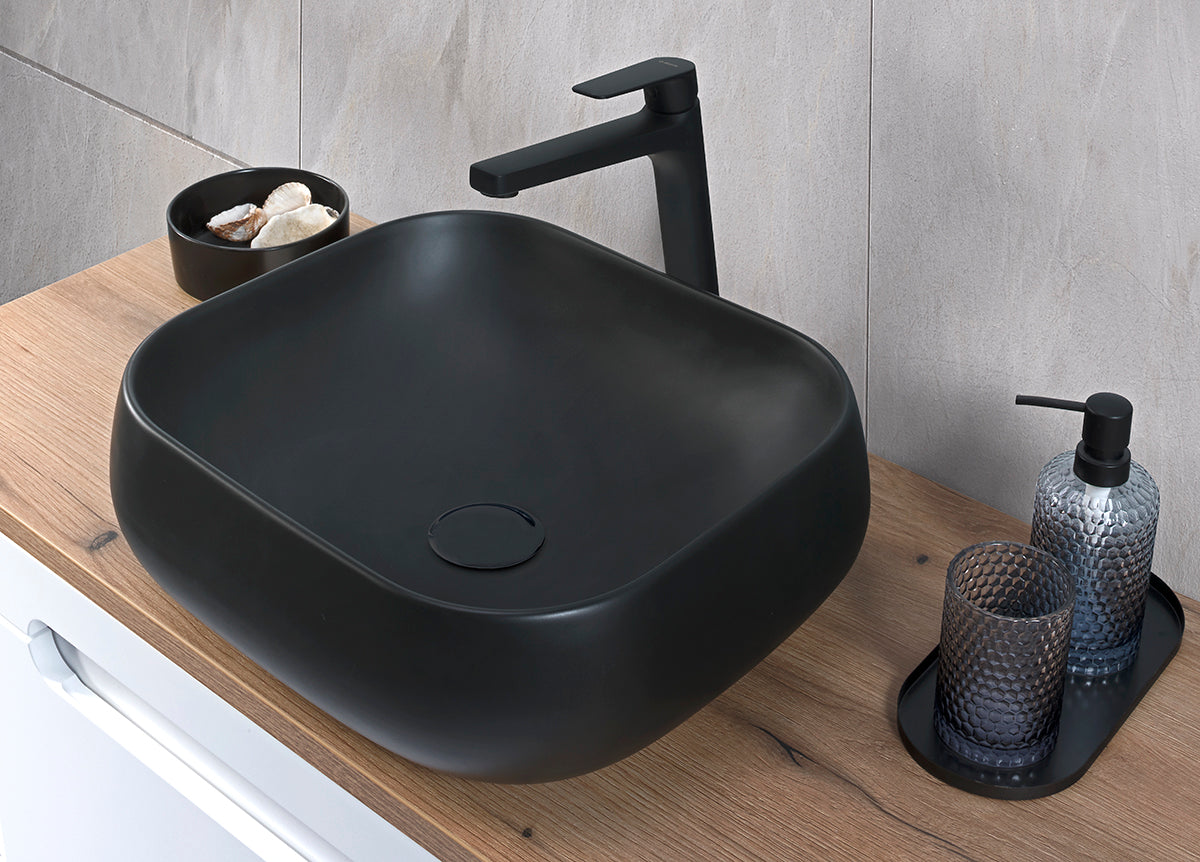 Nika Countertop Basin – Matt Black, 45 x 40 cm