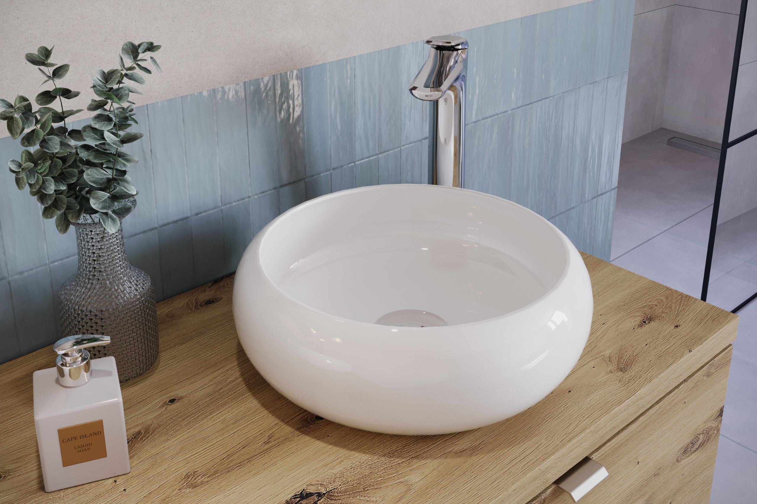 WIKI Countertop Basin – Gloss White, 36×36 cm