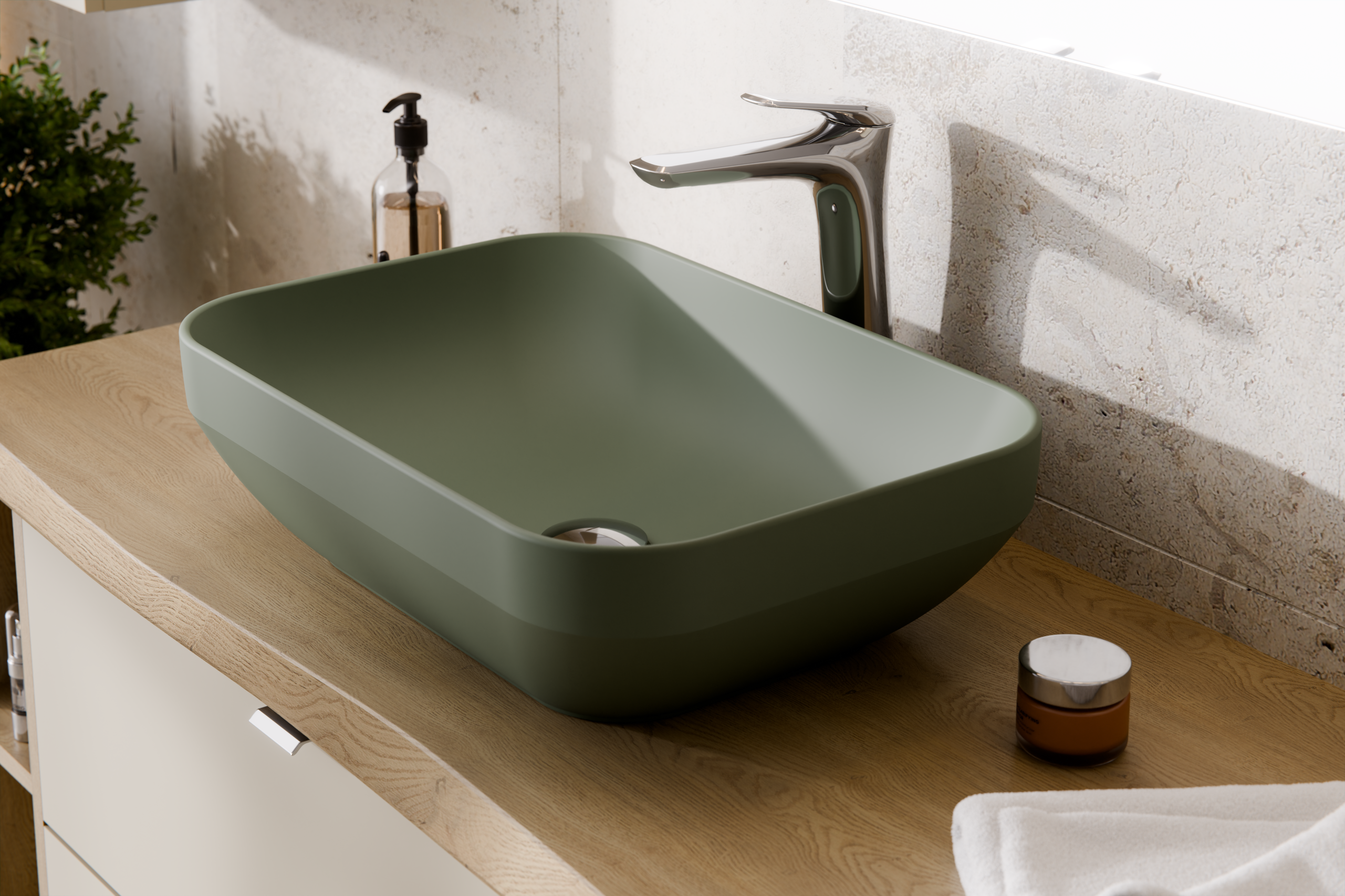 Neli Countertop Basin – Matt Forest Green, 61 x 38 cm