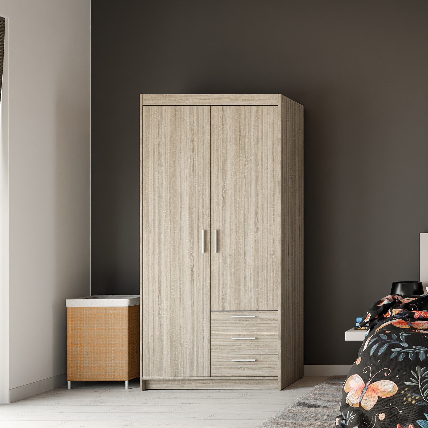 LE Elena 2D 3S DL02 3S Wardrobe in Sonoma Oak