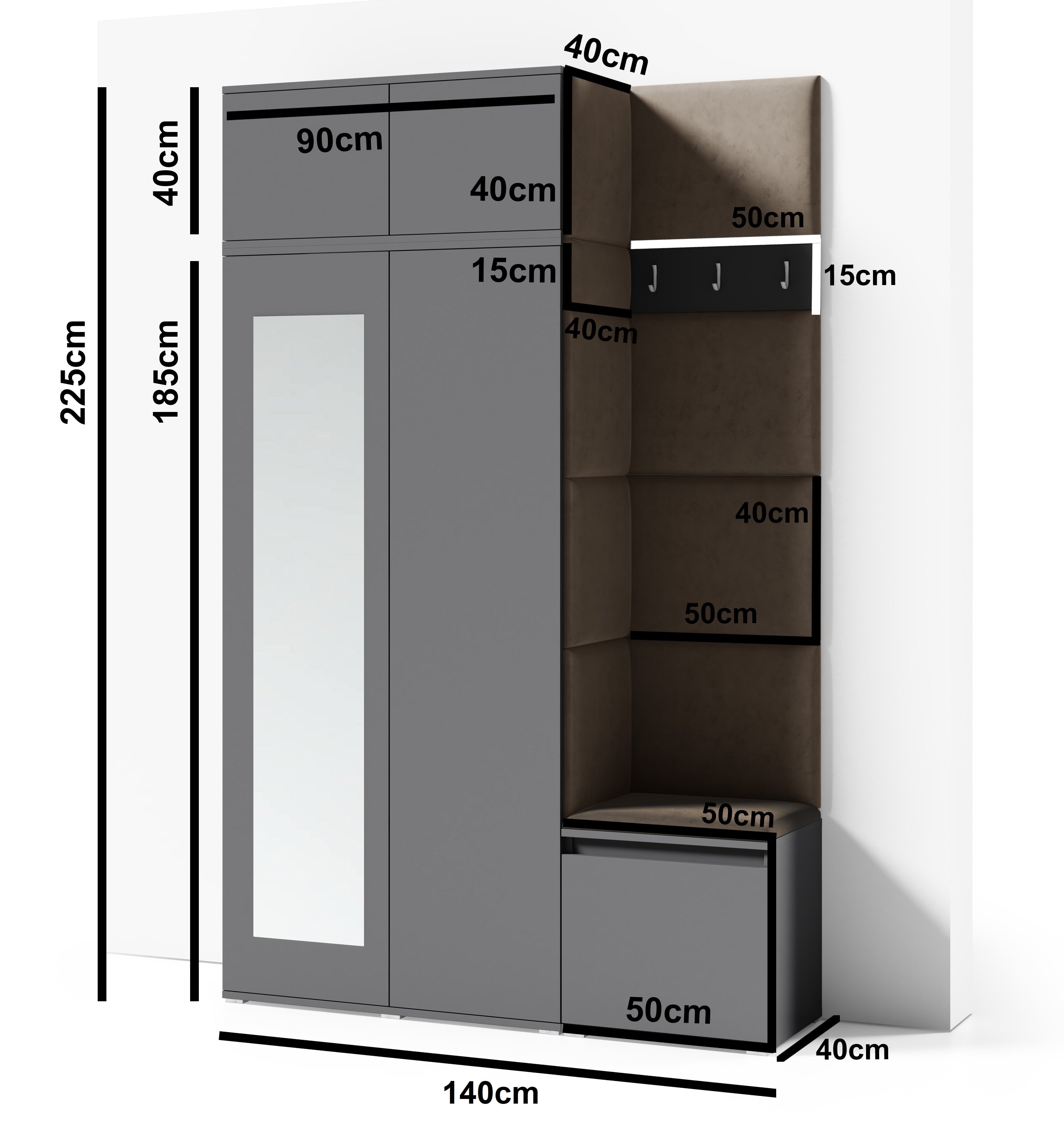 PK Emi 20 Hallway Wardrobe Sonoma Oak - Upholstered Panels in Various Colours