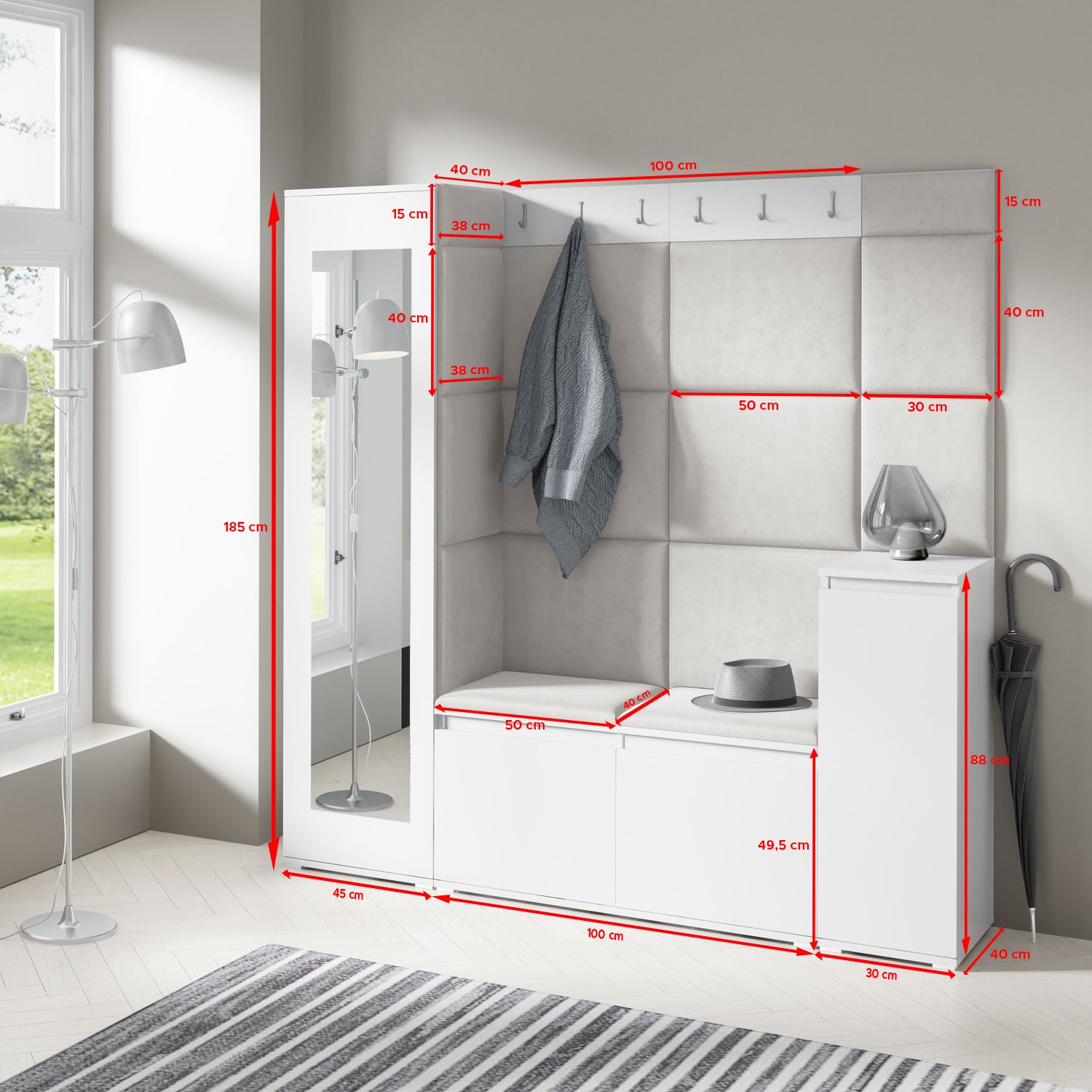 PK Emi 28 Hallway Wardrobe White - Upholstered Panels in Various Colours