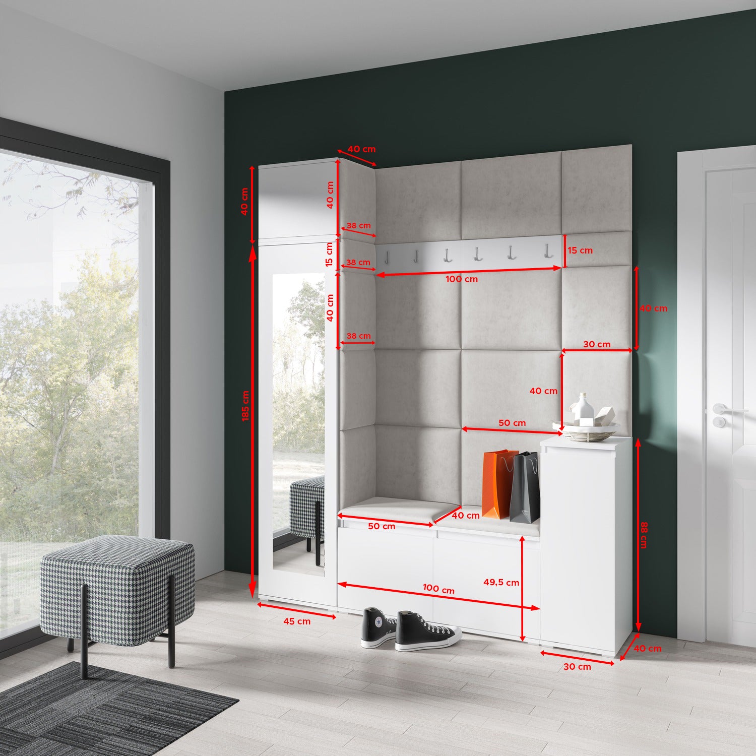PK Emi 29 Hallway Wardrobe Sonoma Oak - Upholstered Panels in Various Colours