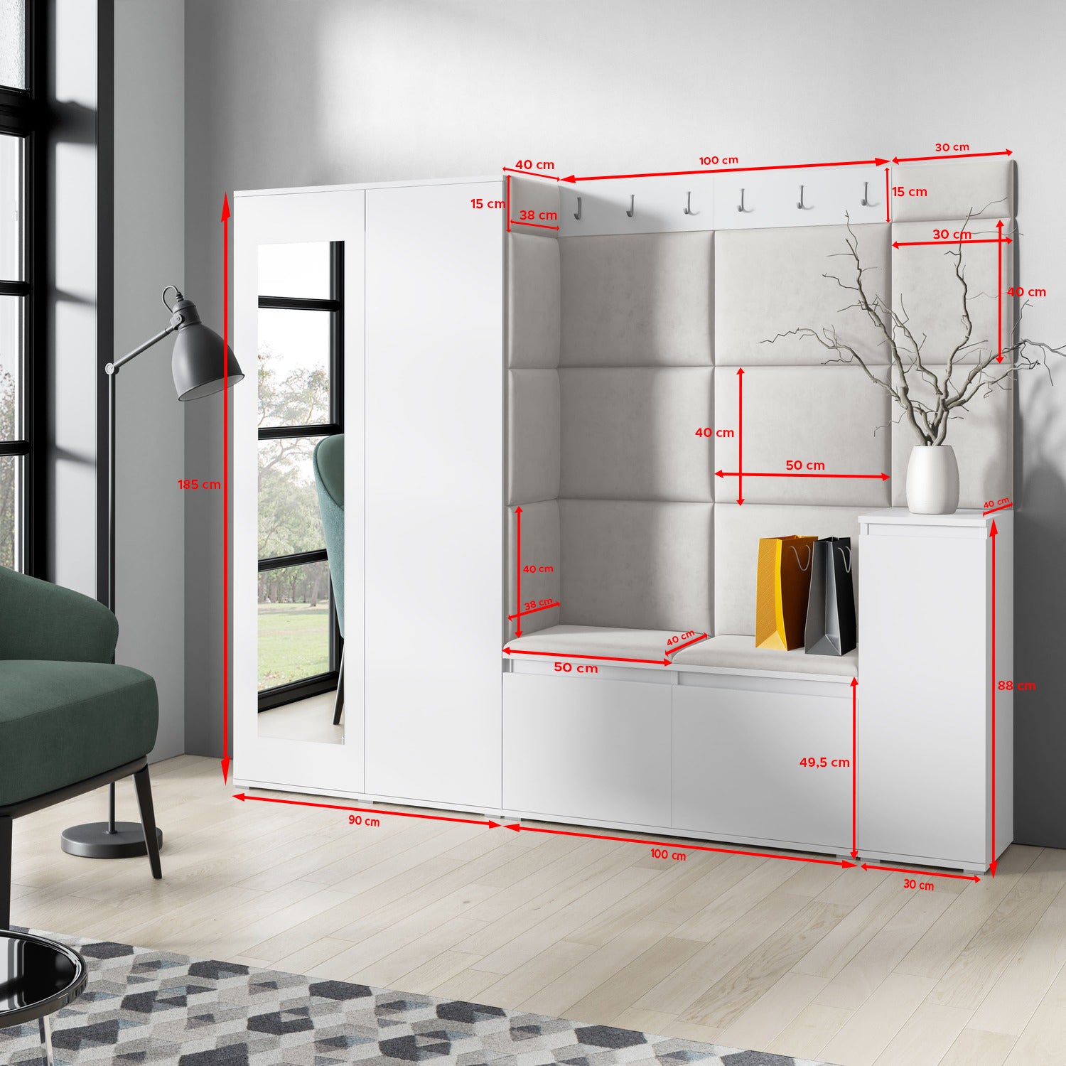 PK Emi 27 Hallway Wardrobe Aristan Oak/Black  - Upholstered Panels in Various Colours