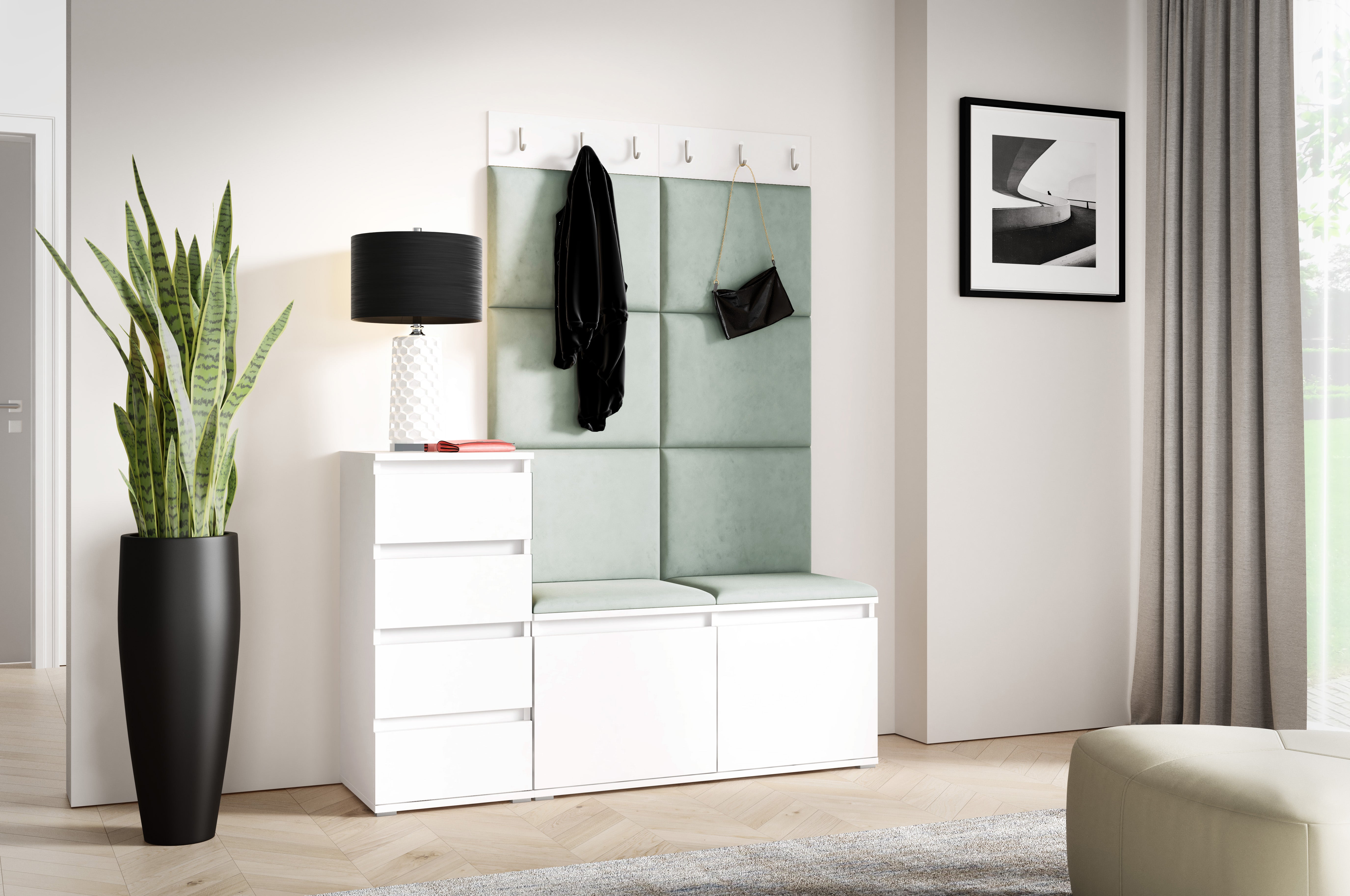 PK Emi 34 Hallway Wardrobe White - Upholstered Panels in Various Colours
