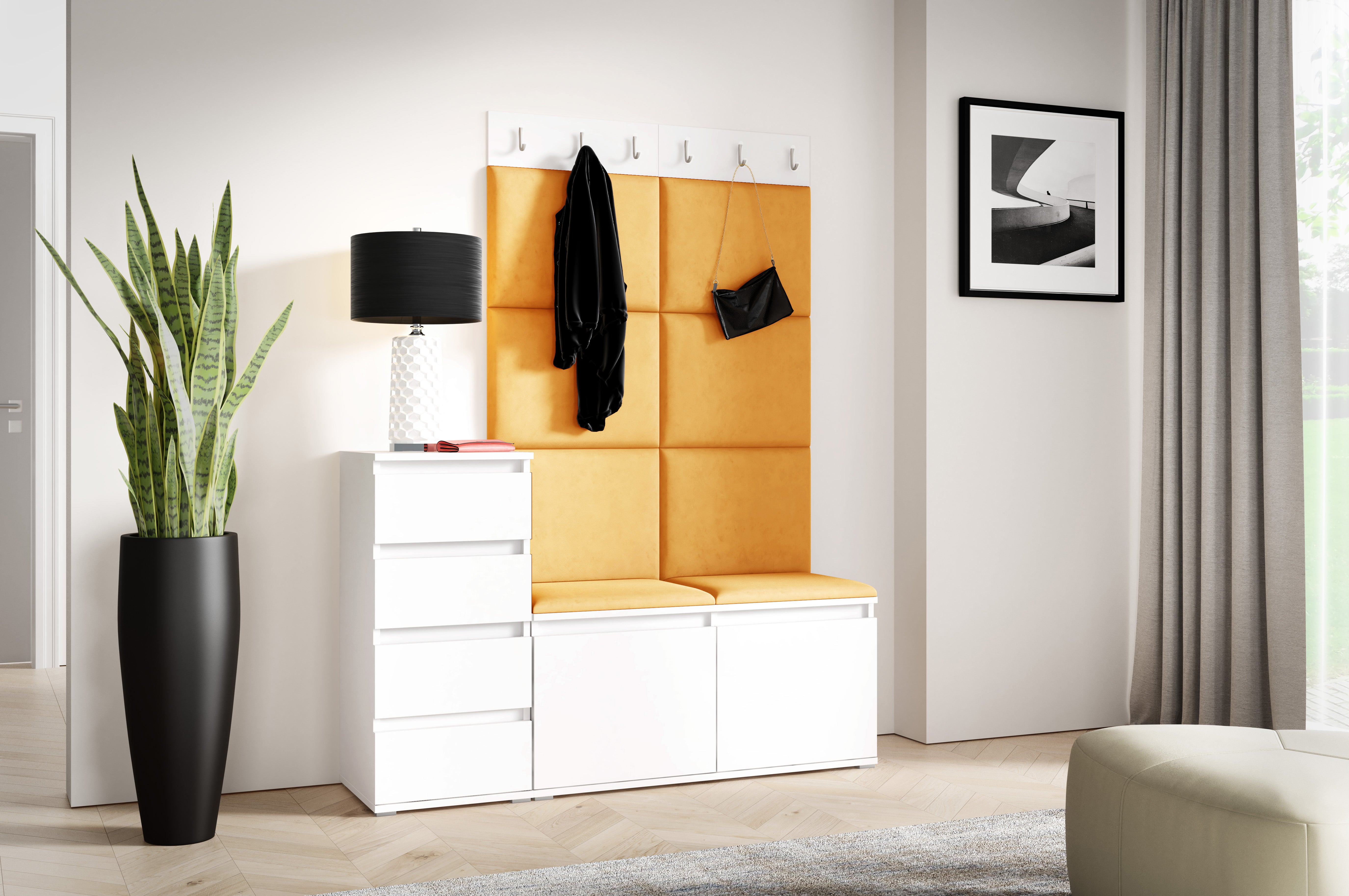 PK Emi 34 Hallway Wardrobe White - Upholstered Panels in Various Colours