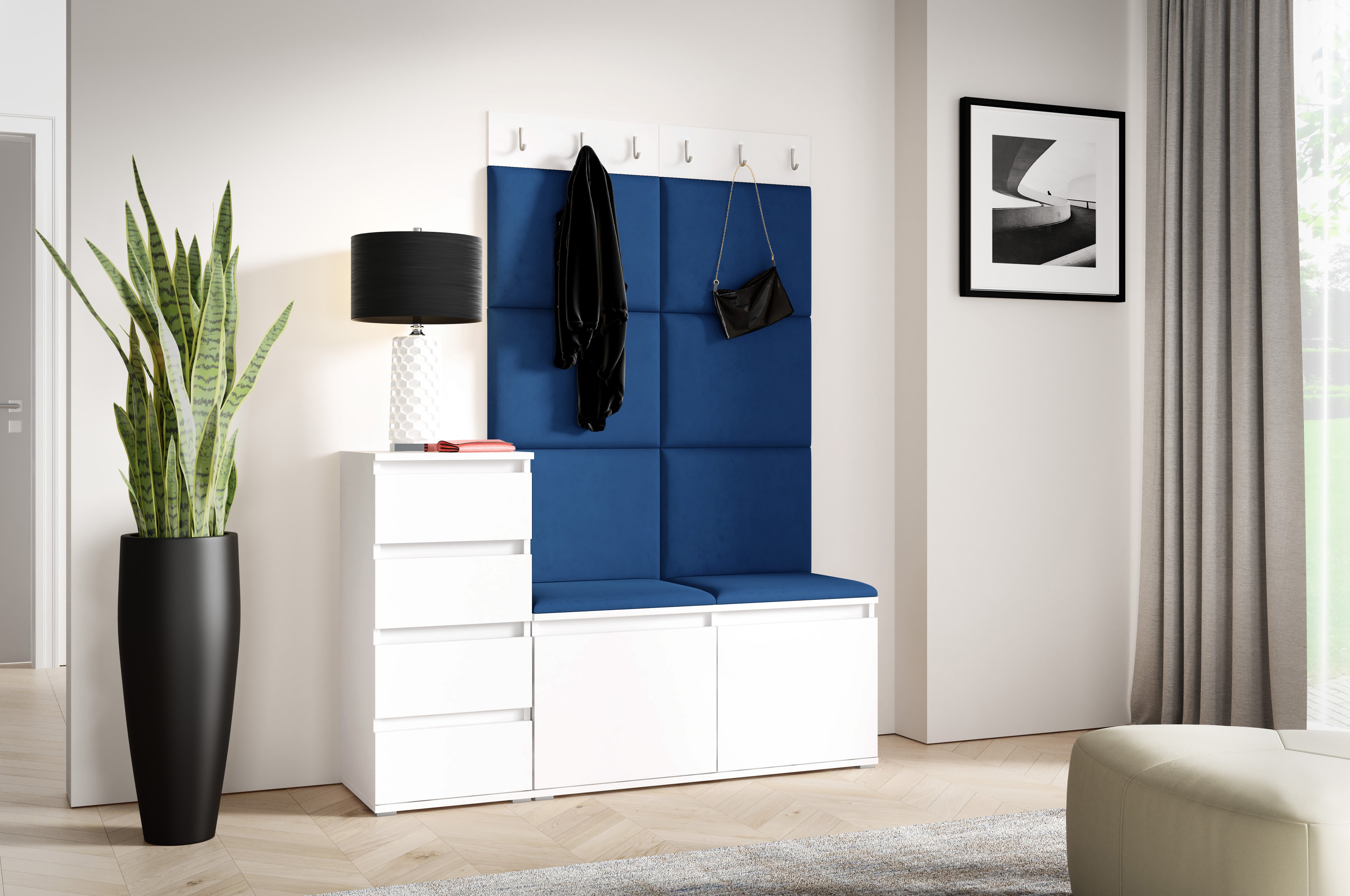 PK Emi 34 Hallway Wardrobe White - Upholstered Panels in Various Colours