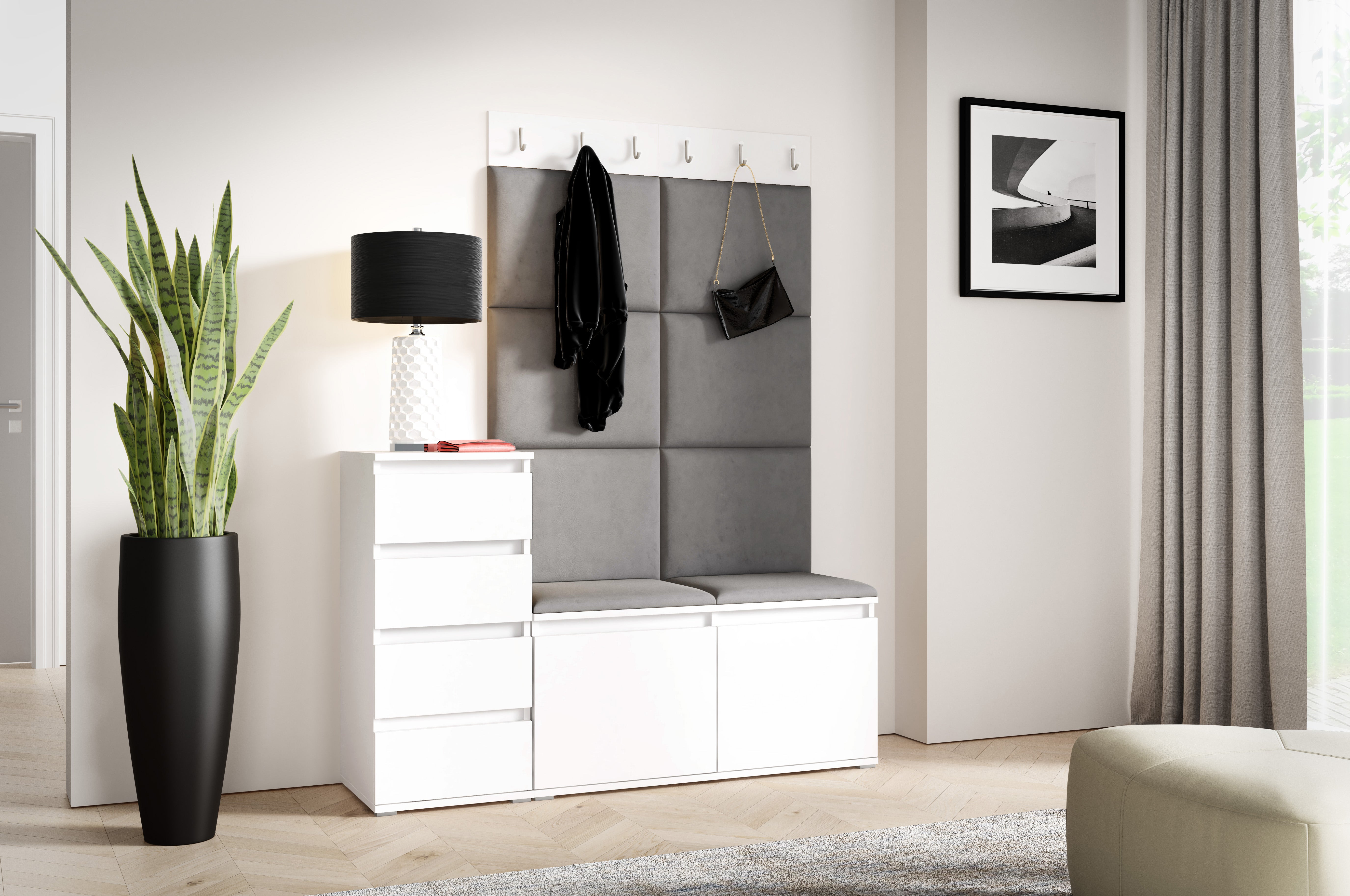 PK Emi 34 Hallway Wardrobe White - Upholstered Panels in Various Colours