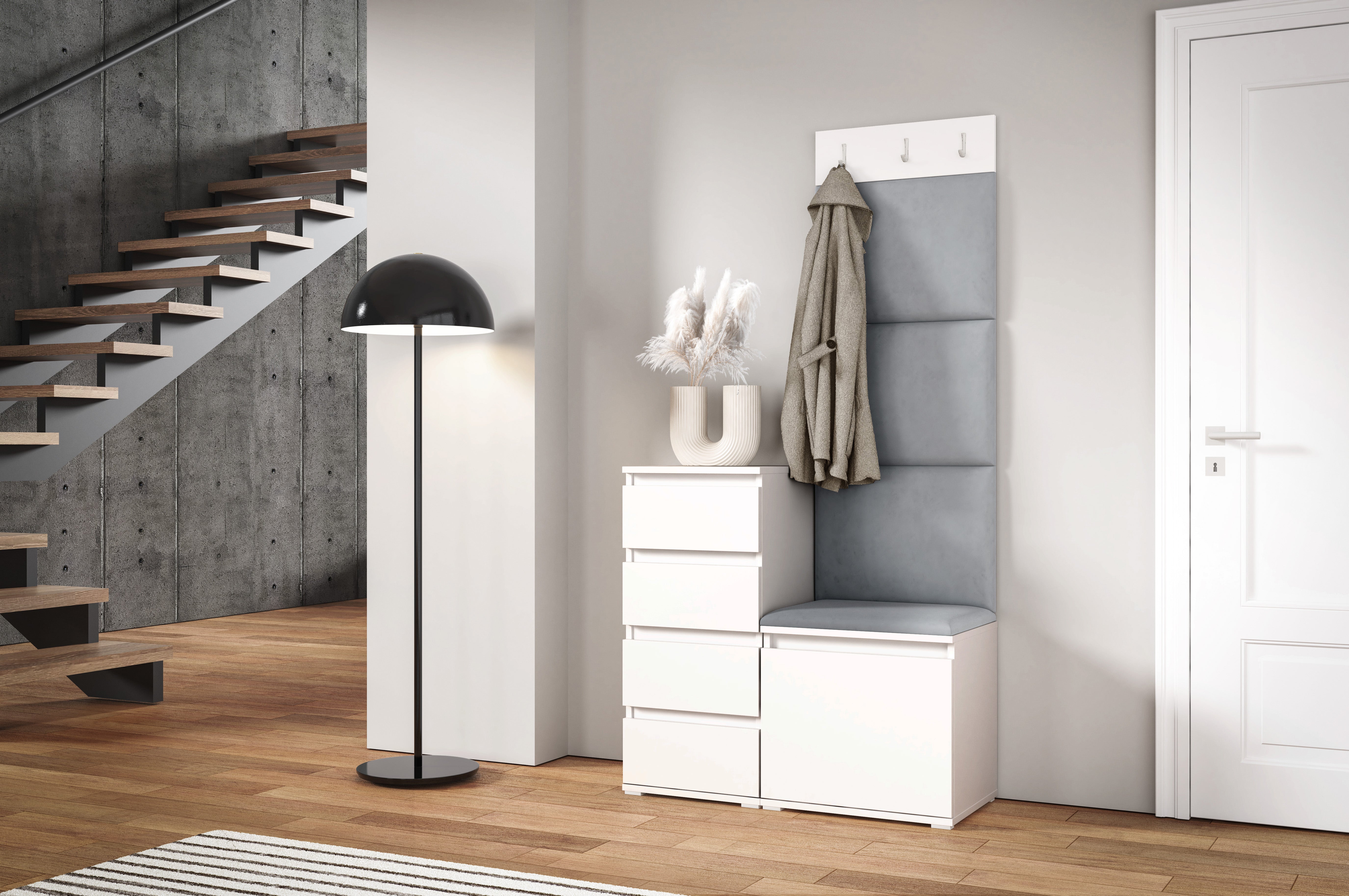 PK Emi 36 Hallway Wardrobe White - Upholstered Panels in Various Colours