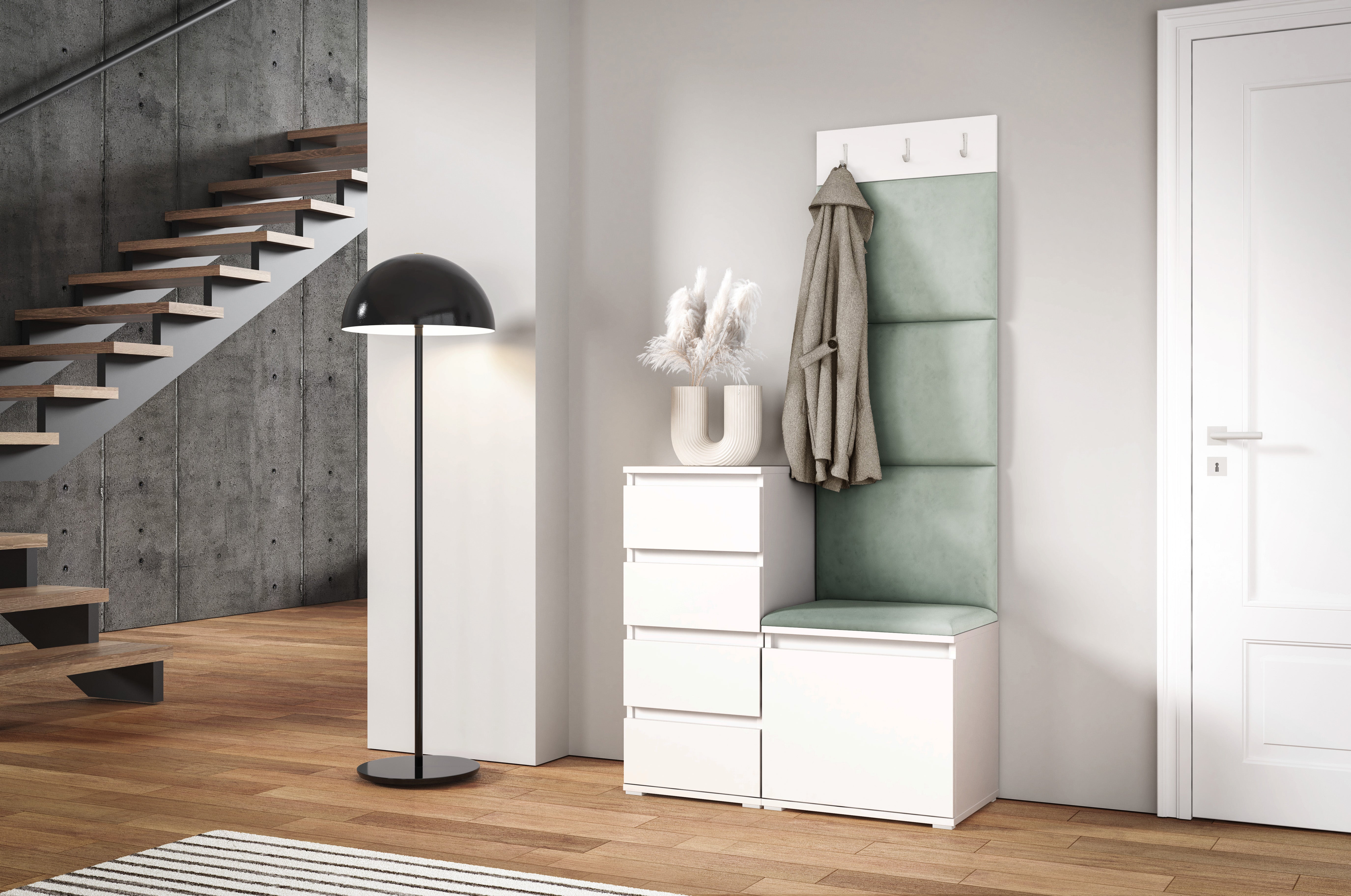 PK Emi 36 Hallway Wardrobe White - Upholstered Panels in Various Colours