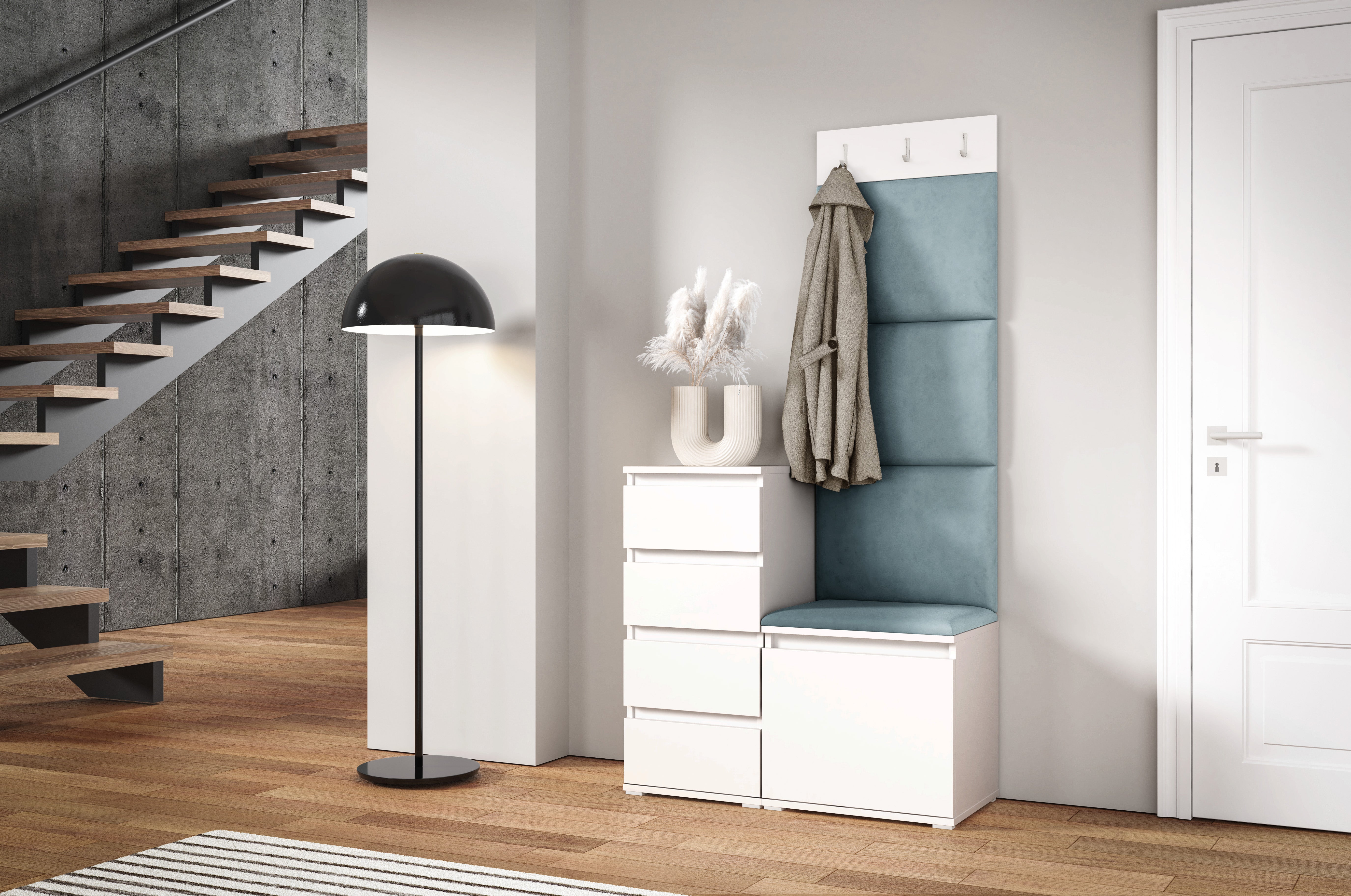 PK Emi 36 Hallway Wardrobe White - Upholstered Panels in Various Colours