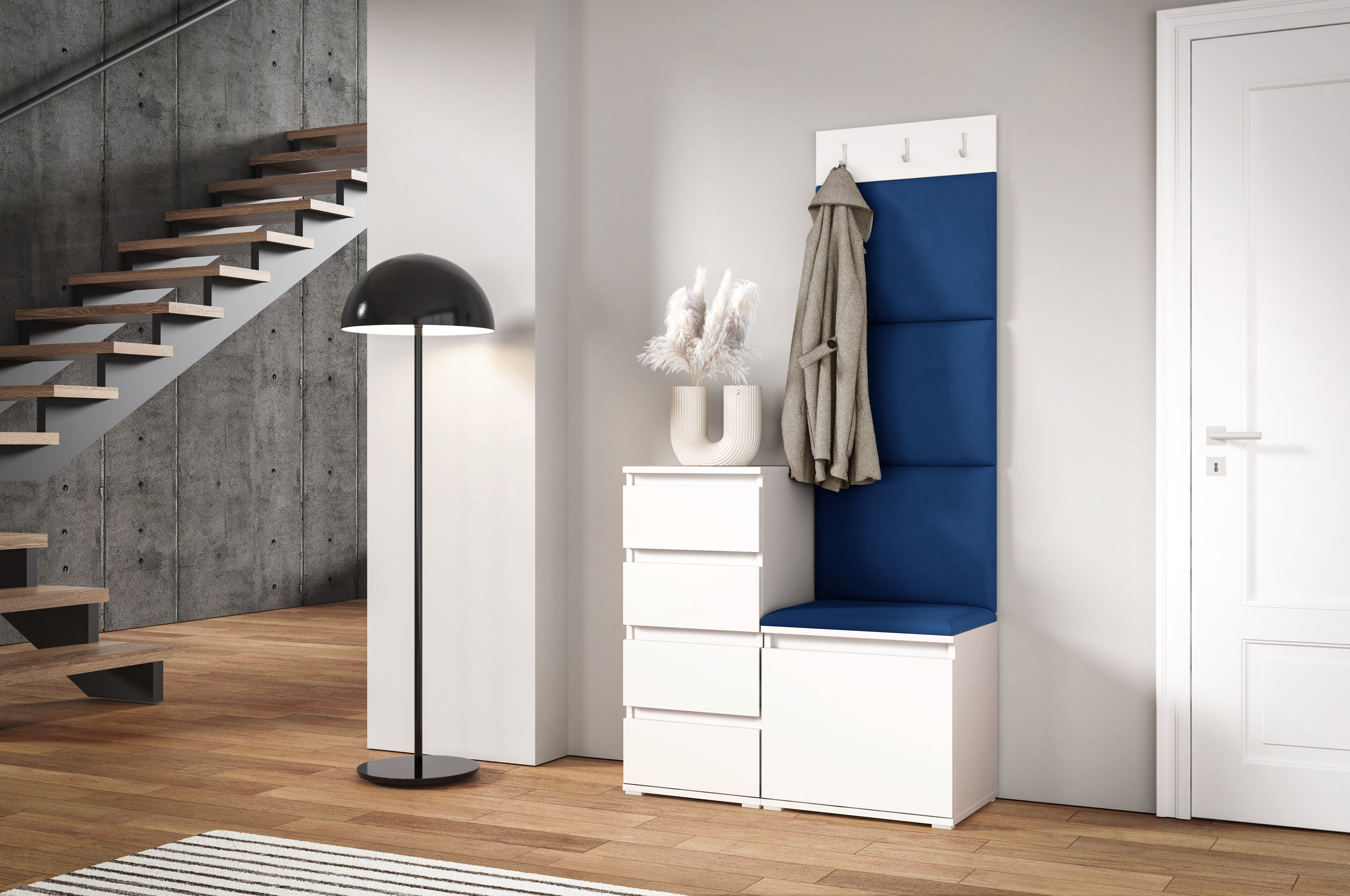 PK Emi 36 Hallway Wardrobe White - Upholstered Panels in Various Colours