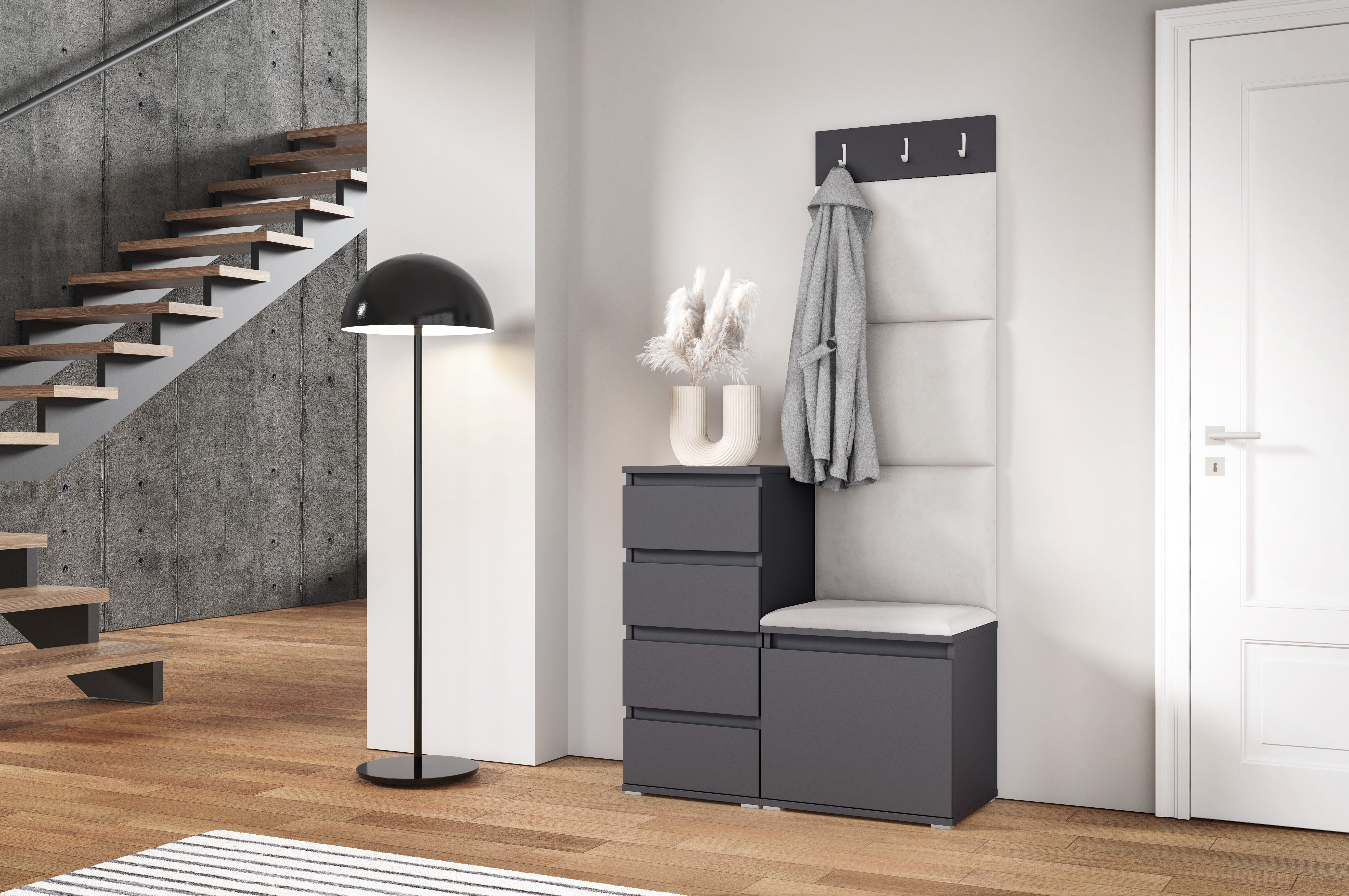 PK Emi 36 Hallway Wardrobe Graphite - Upholstered Panels in Various Colours