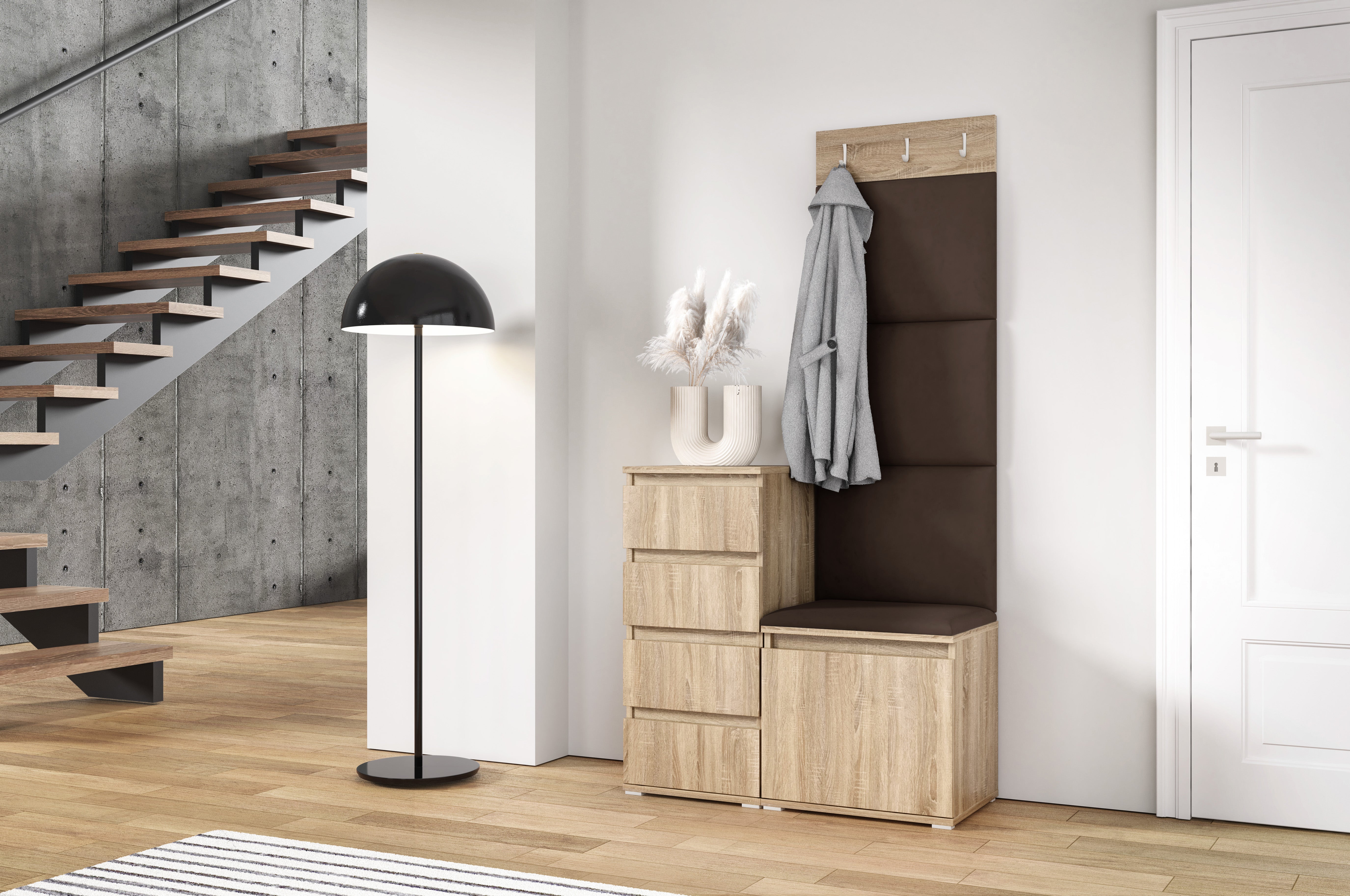 PK Emi 36 Hallway Wardrobe Sonoma Oak - Upholstered Panels in Various Colours