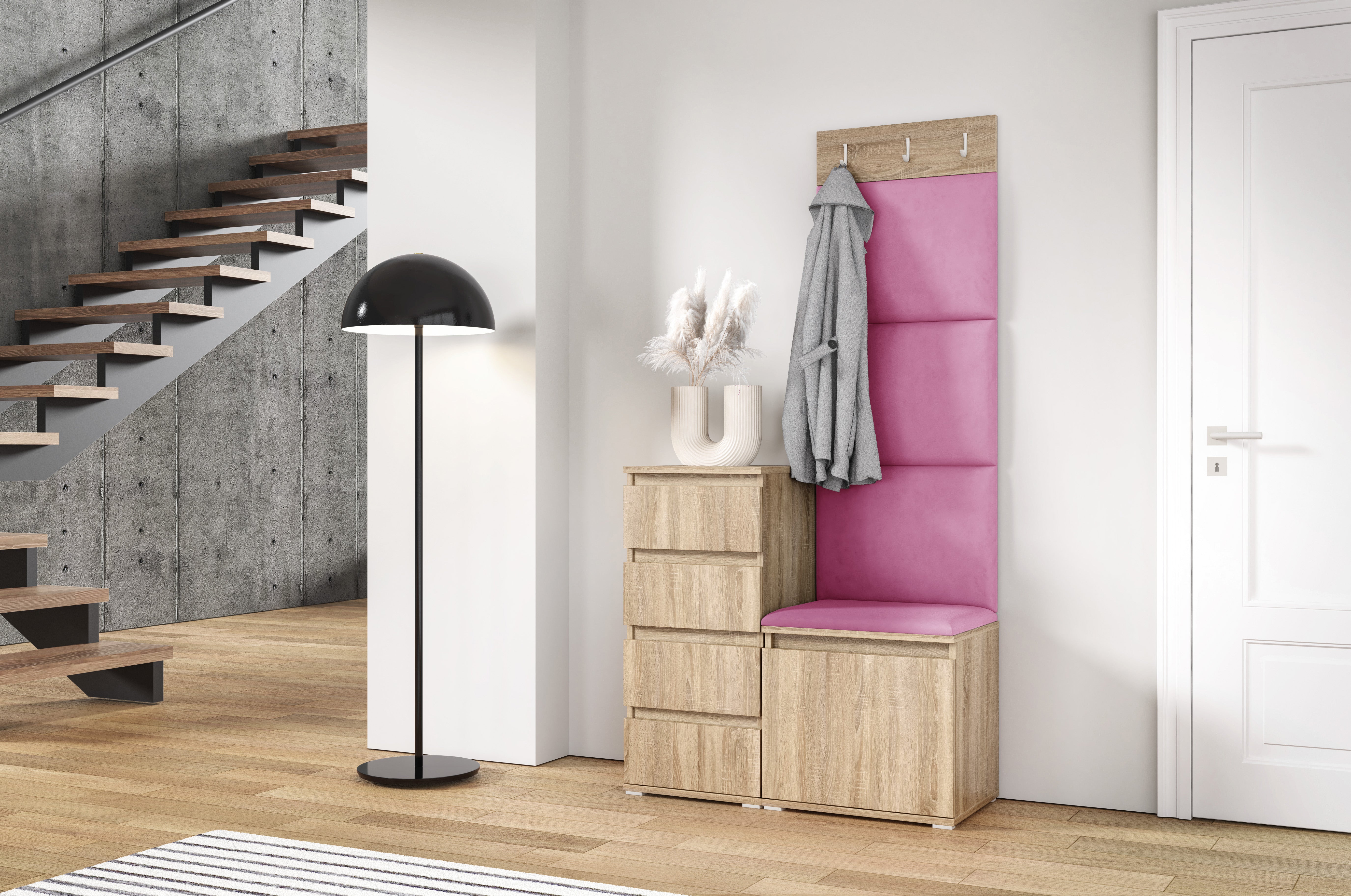 PK Emi 36 Hallway Wardrobe Sonoma Oak - Upholstered Panels in Various Colours