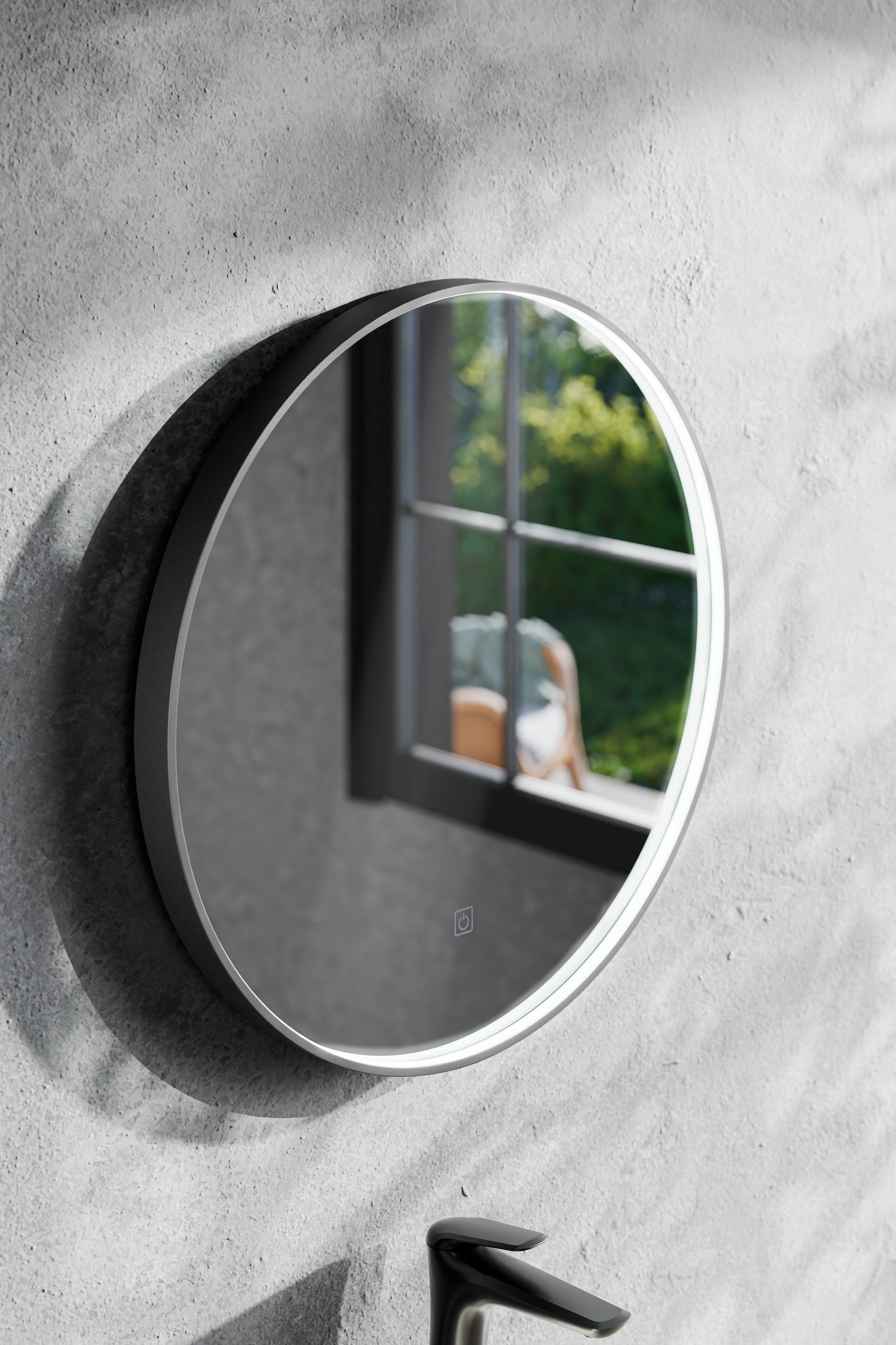 Sirius LU LED 60 – Round LED Bathroom Mirror with Black Frame, 60 cm