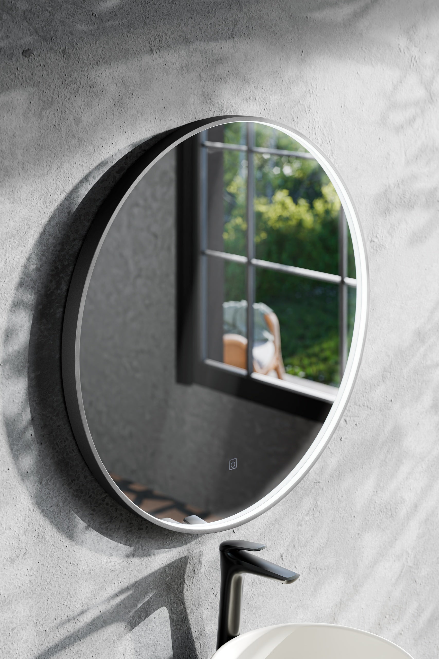 Sirius LU LED 80 – Round LED Bathroom Mirror with Black Frame, 80 cm