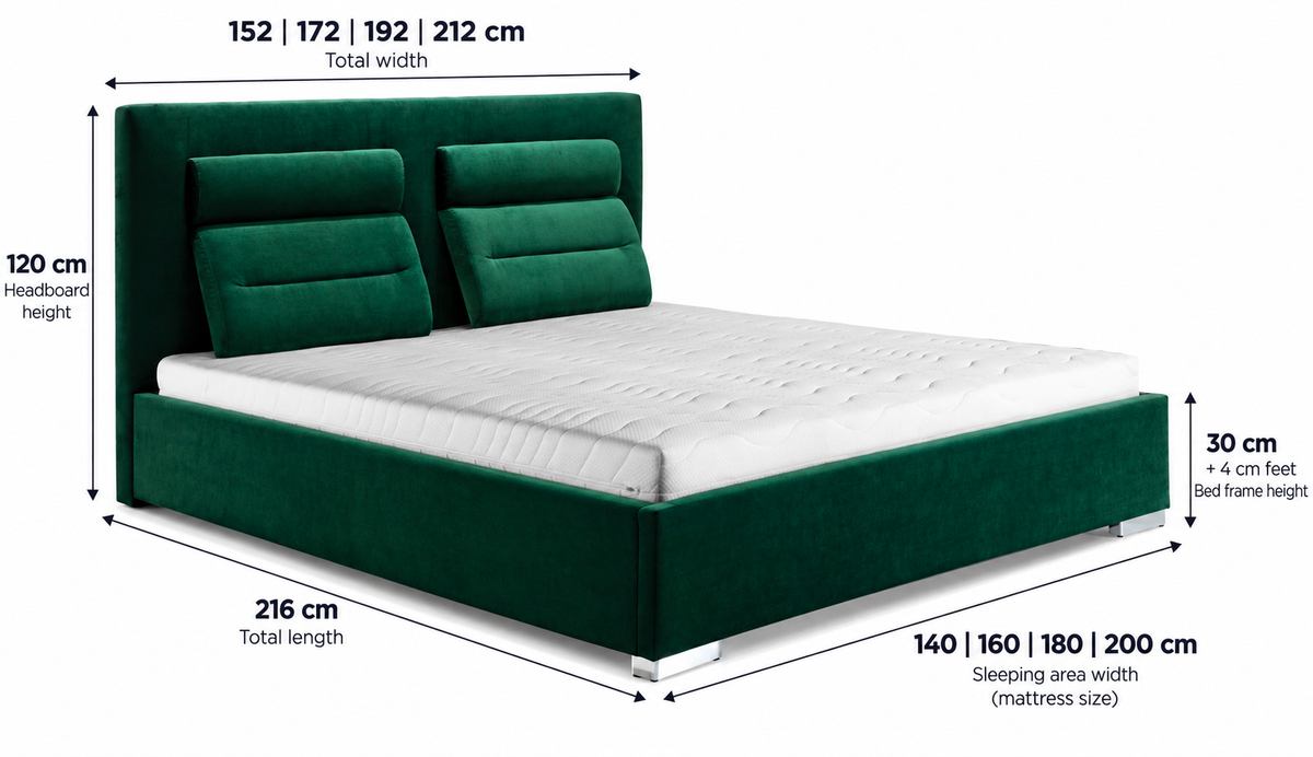 PORTO Upholstered Bed 140 / 160 / 180 / 200 cm – Adjustable Headboard