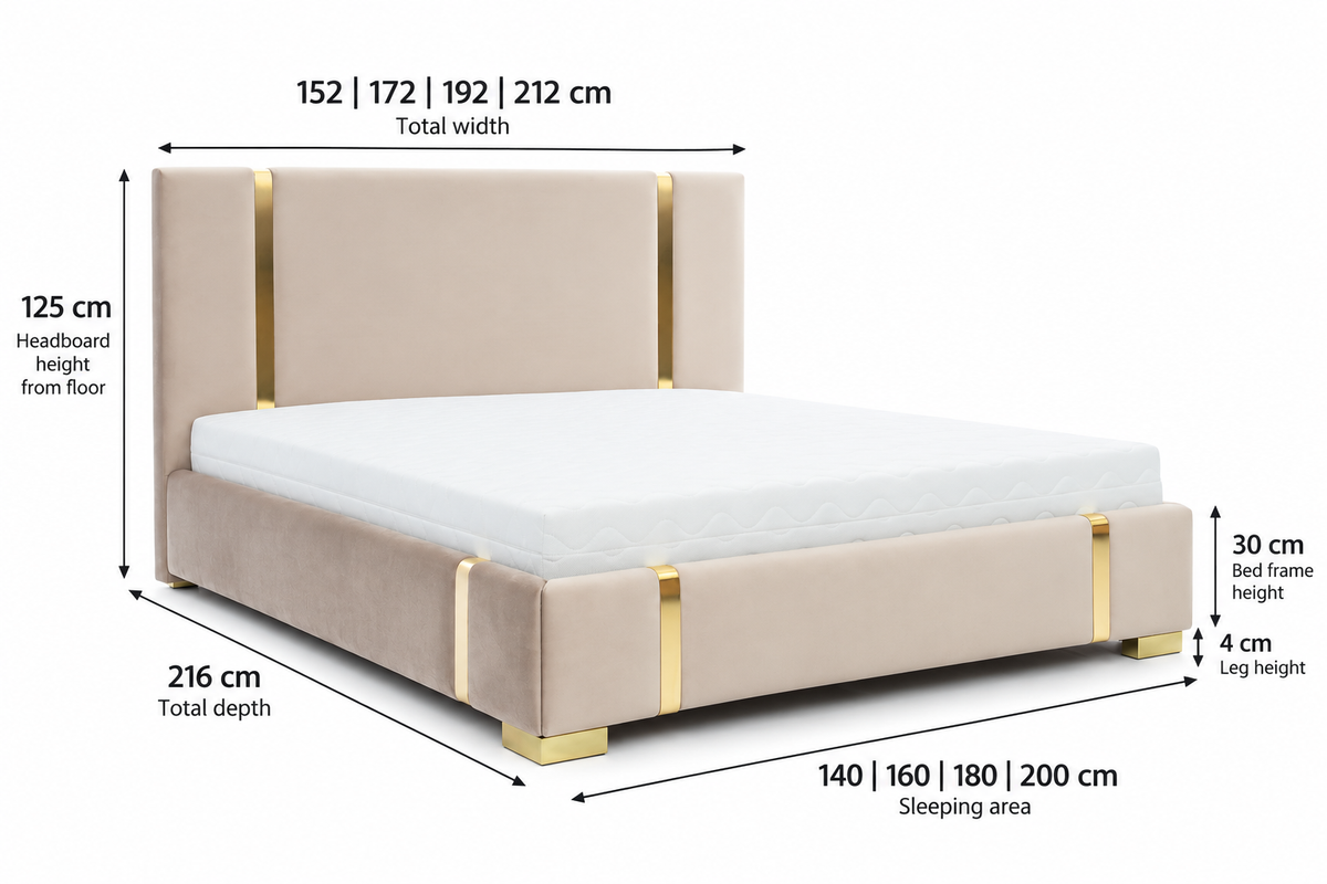 ORO Upholstered Bed 140 / 160 / 180 / 200 cm – Choose Your Configuration