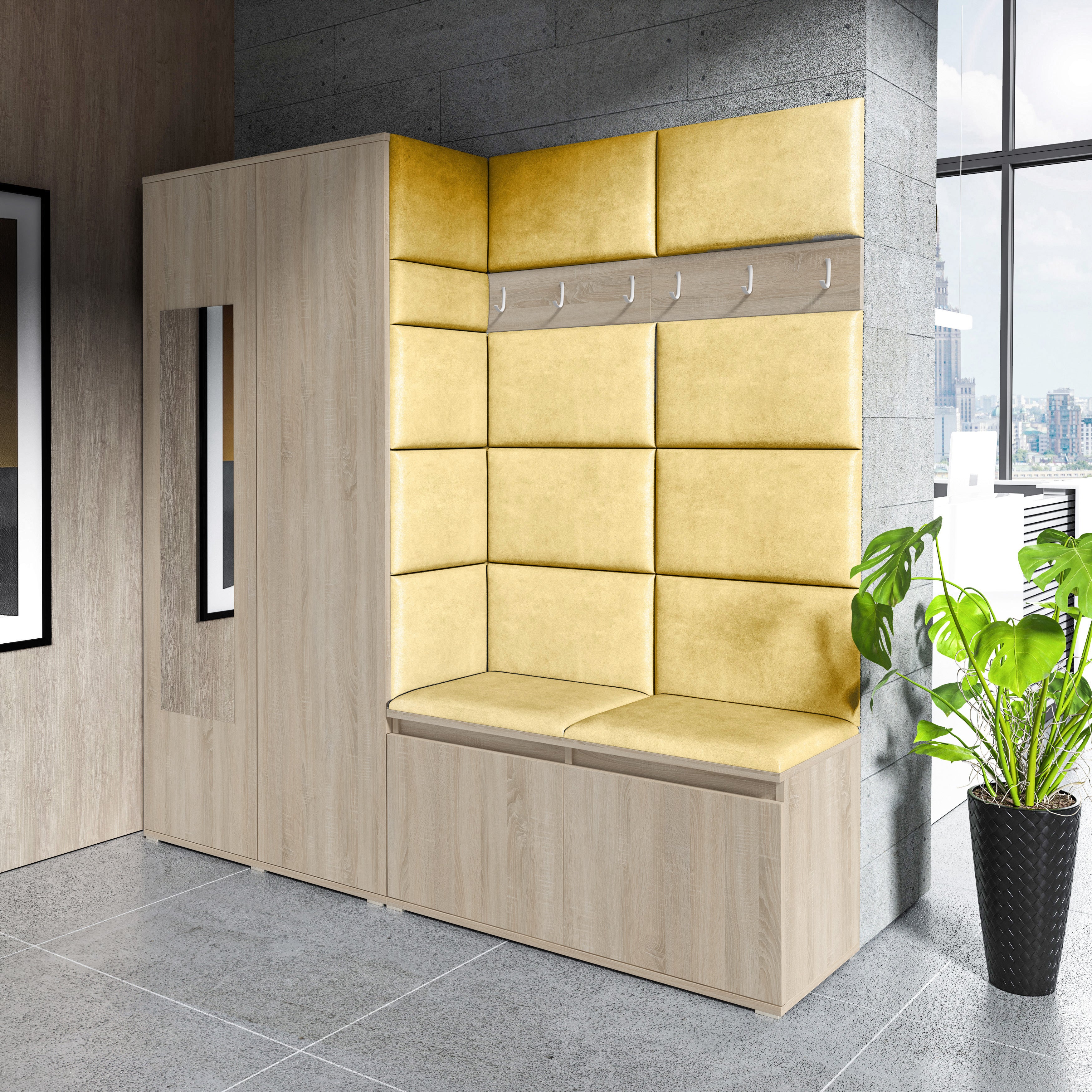 PK Emi 8 Hallway Wardrobe Sonoma - Upholstered Panels in Various Colours