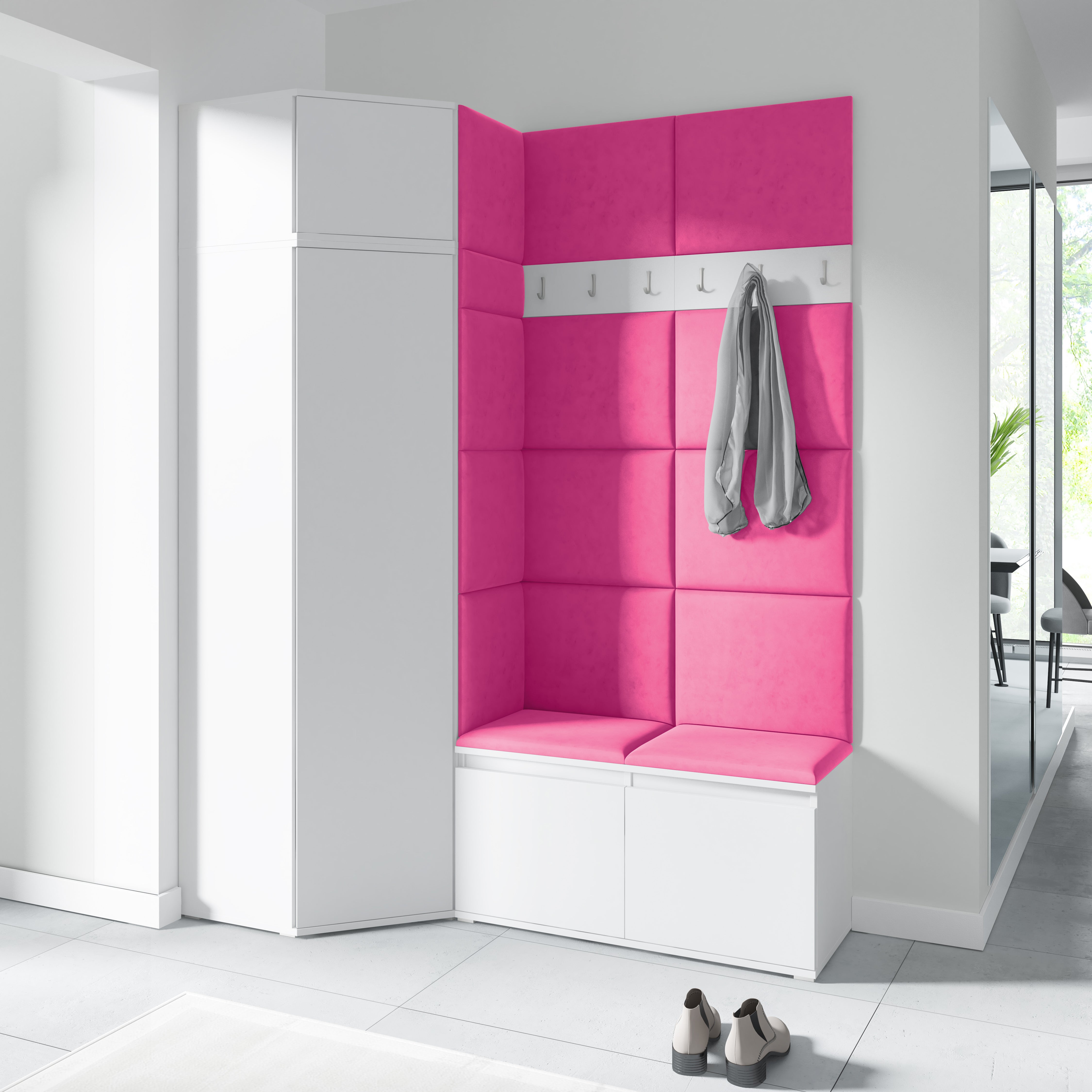 PK Emi 37 Hallway Wardrobe White - Upholstered Panels in Various Colours