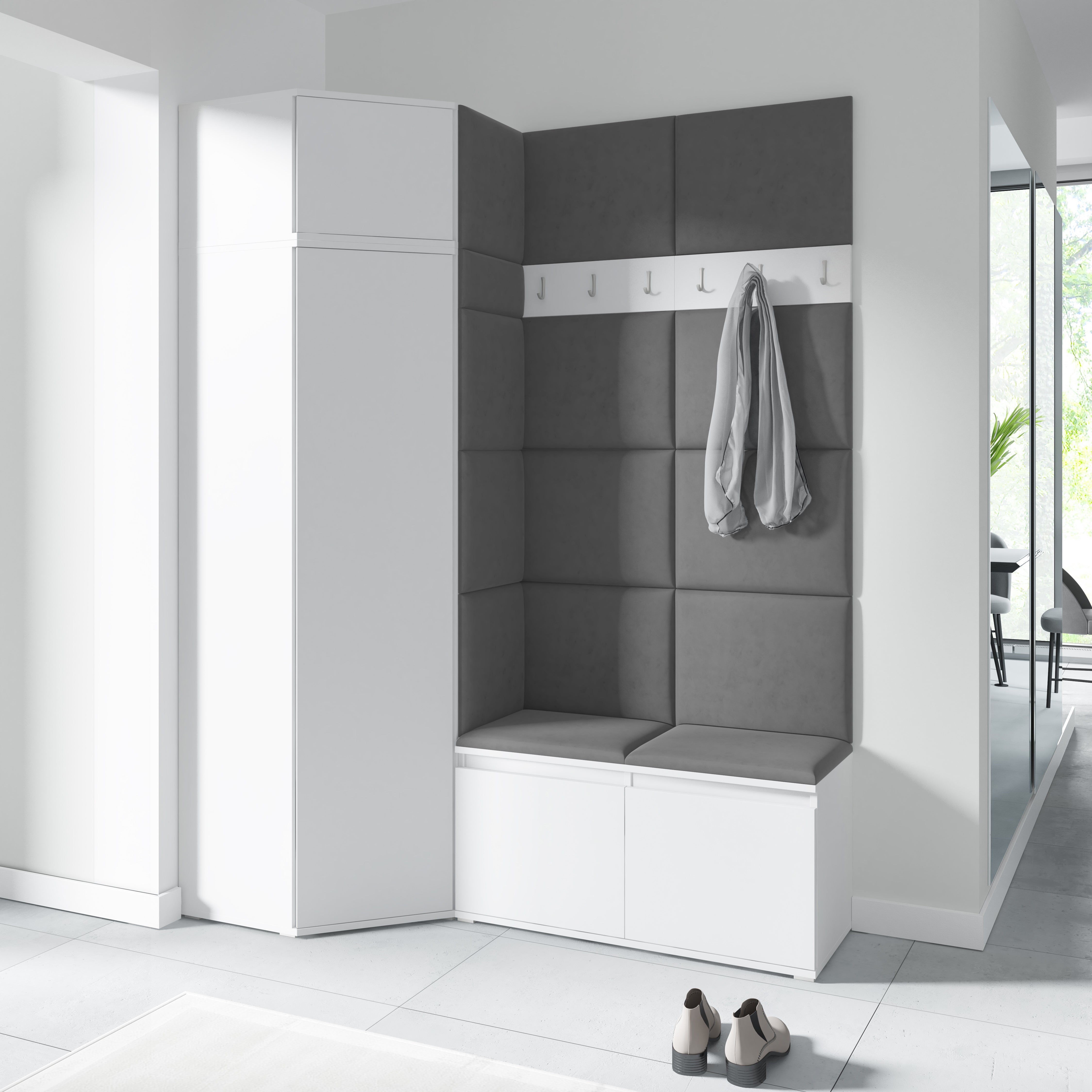 PK Emi 37 Hallway Wardrobe White - Upholstered Panels in Various Colours