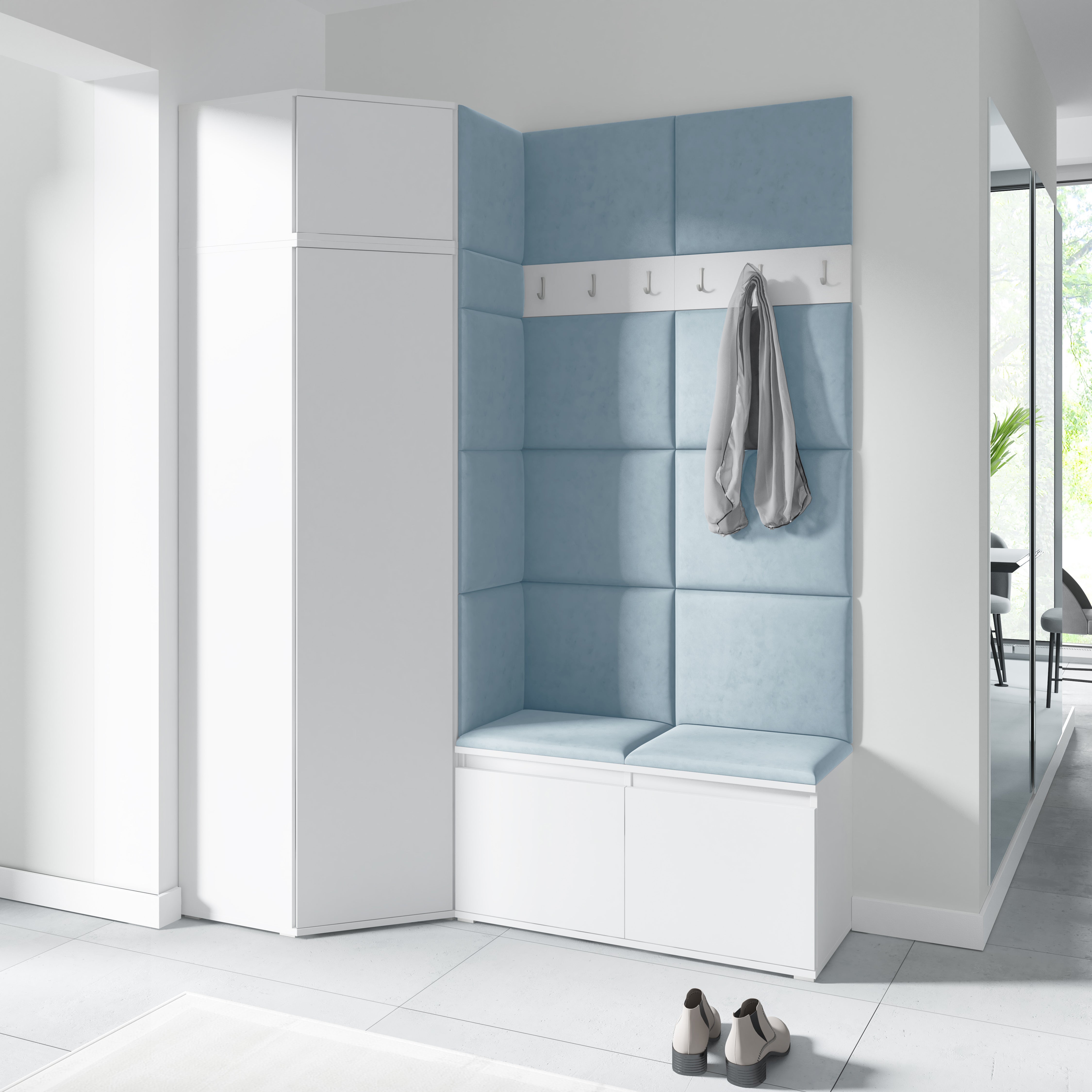 PK Emi 37 Hallway Wardrobe White - Upholstered Panels in Various Colours