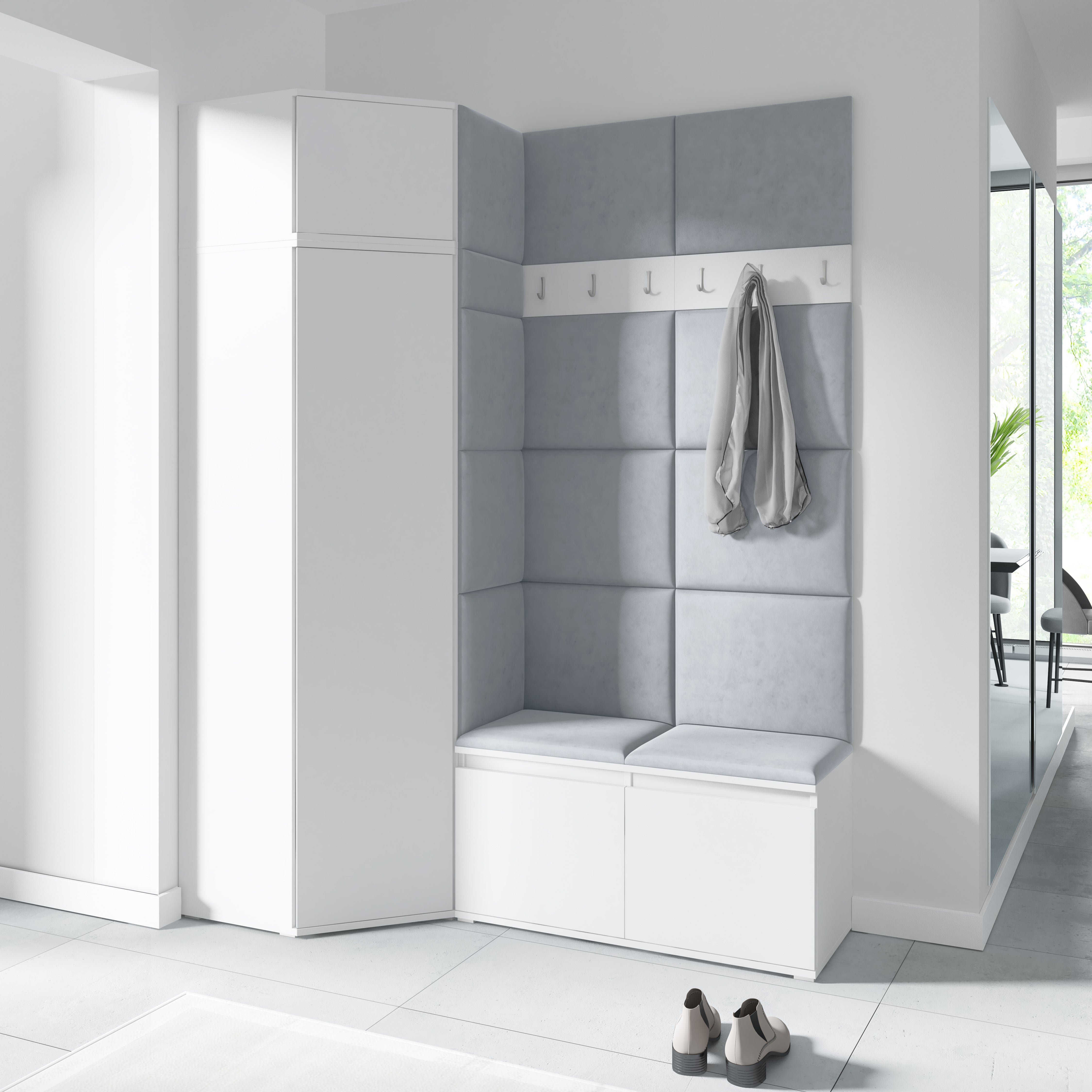 PK Emi 37 Hallway Wardrobe White - Upholstered Panels in Various Colours