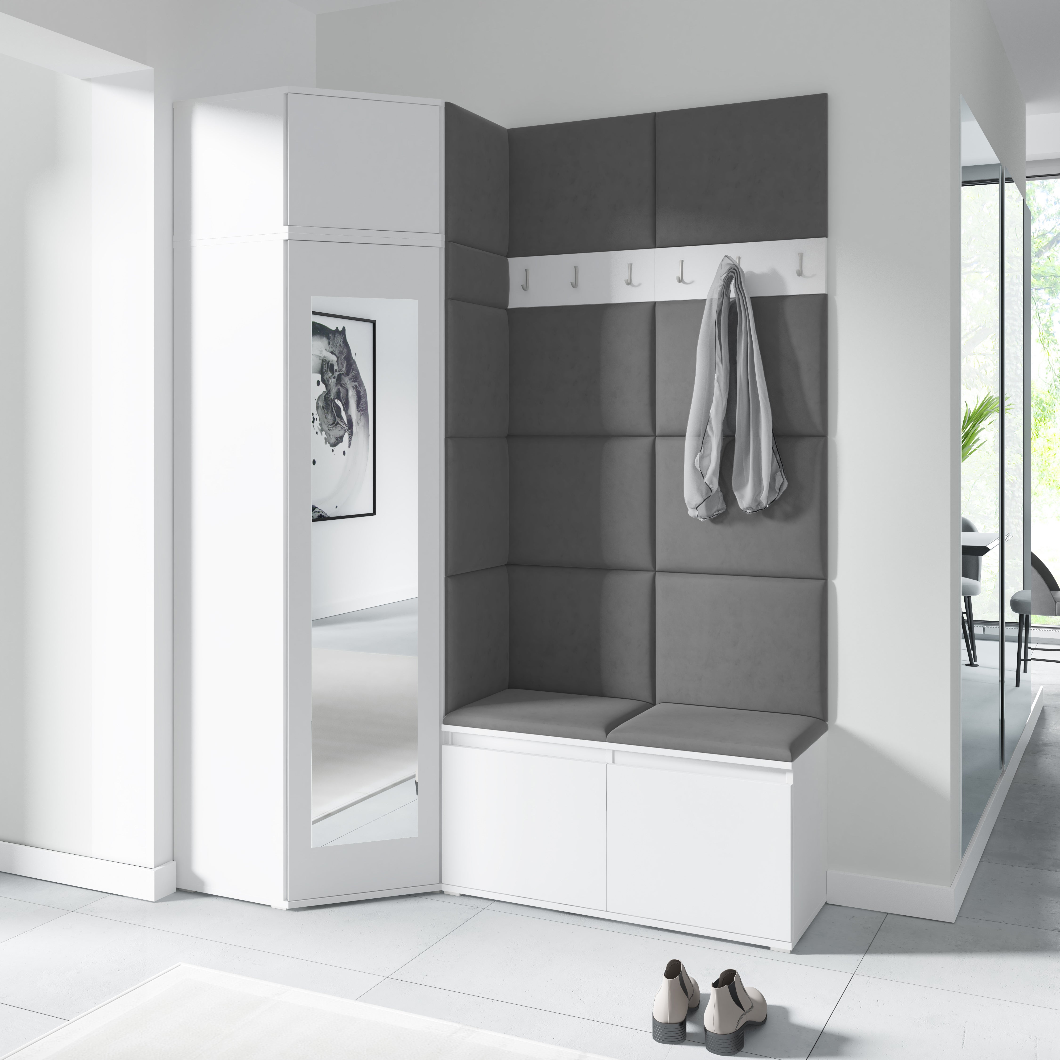 PK Emi 37 Hallway Wardrobe White - Upholstered Panels in Various Colours
