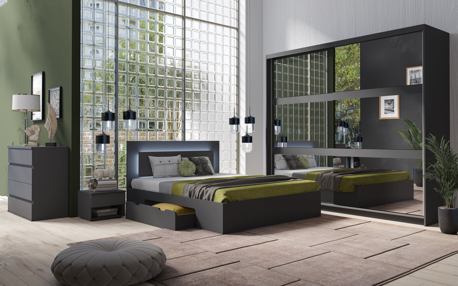 MO Fino Graphite Bedroom Set