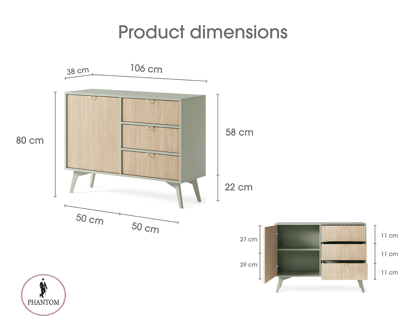 Forest Small Dresser - Chest of Drawers Eucalyptus Green