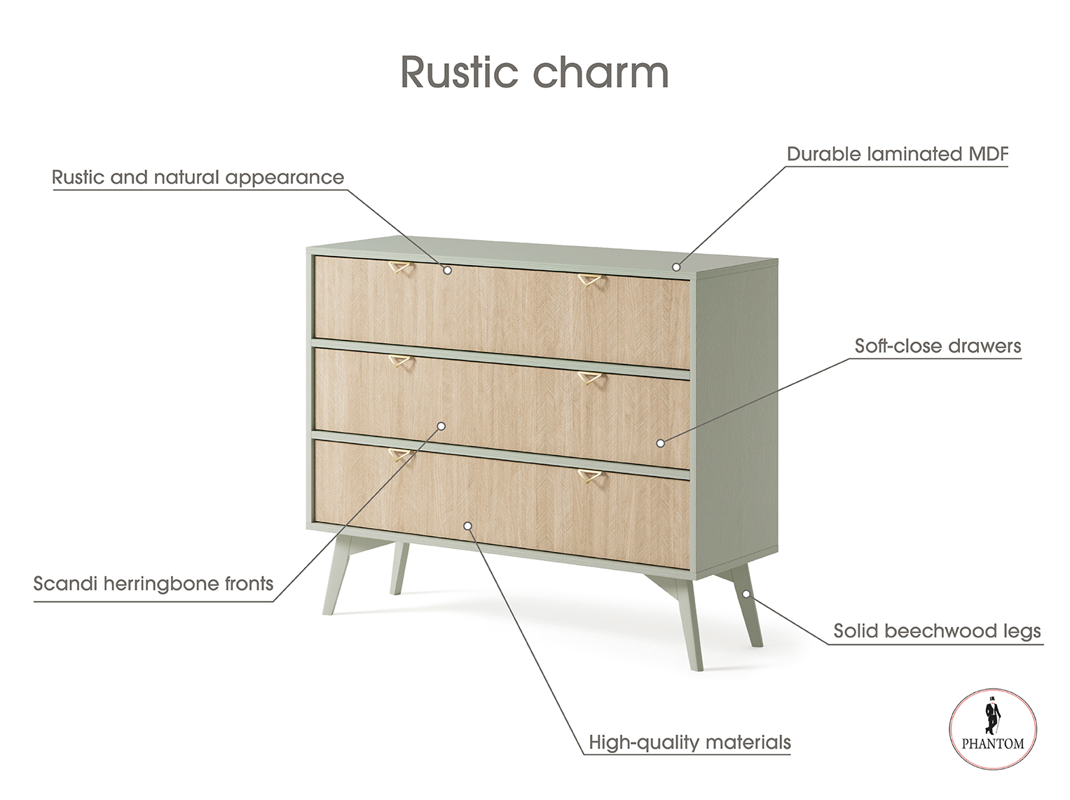 Forest Dresser - Chest of Drawers with Three Drawers Eucalyptus Green
