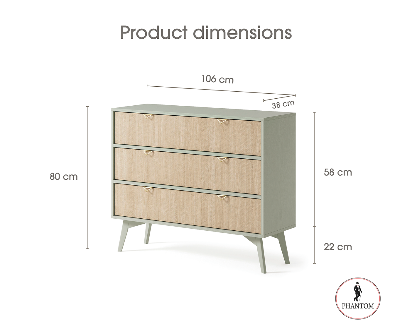 Forest Dresser - Chest of Drawers with Three Drawers Eucalyptus Green