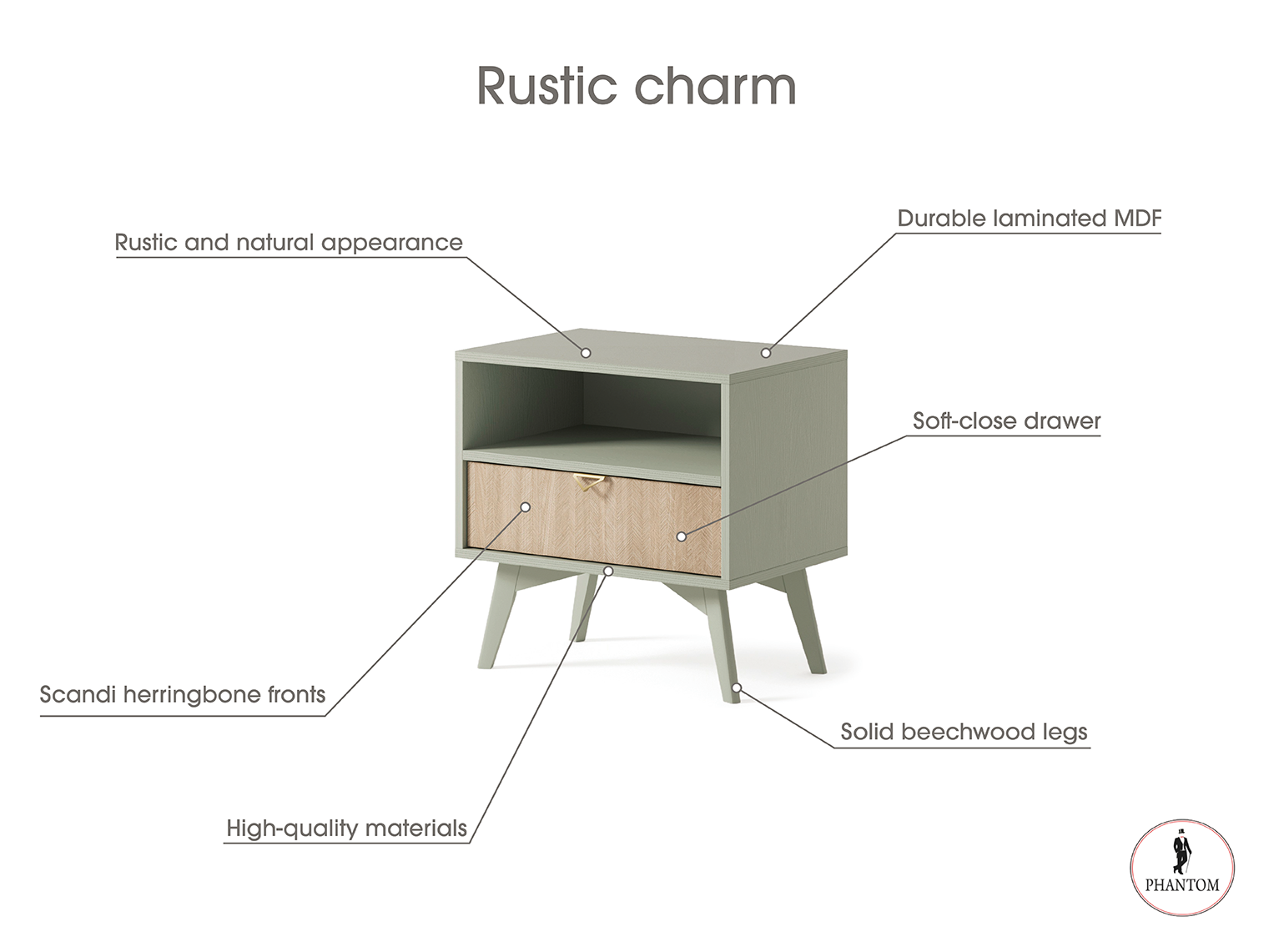 Forest Nightstand – Rustic Elegance Eucalyptus Green