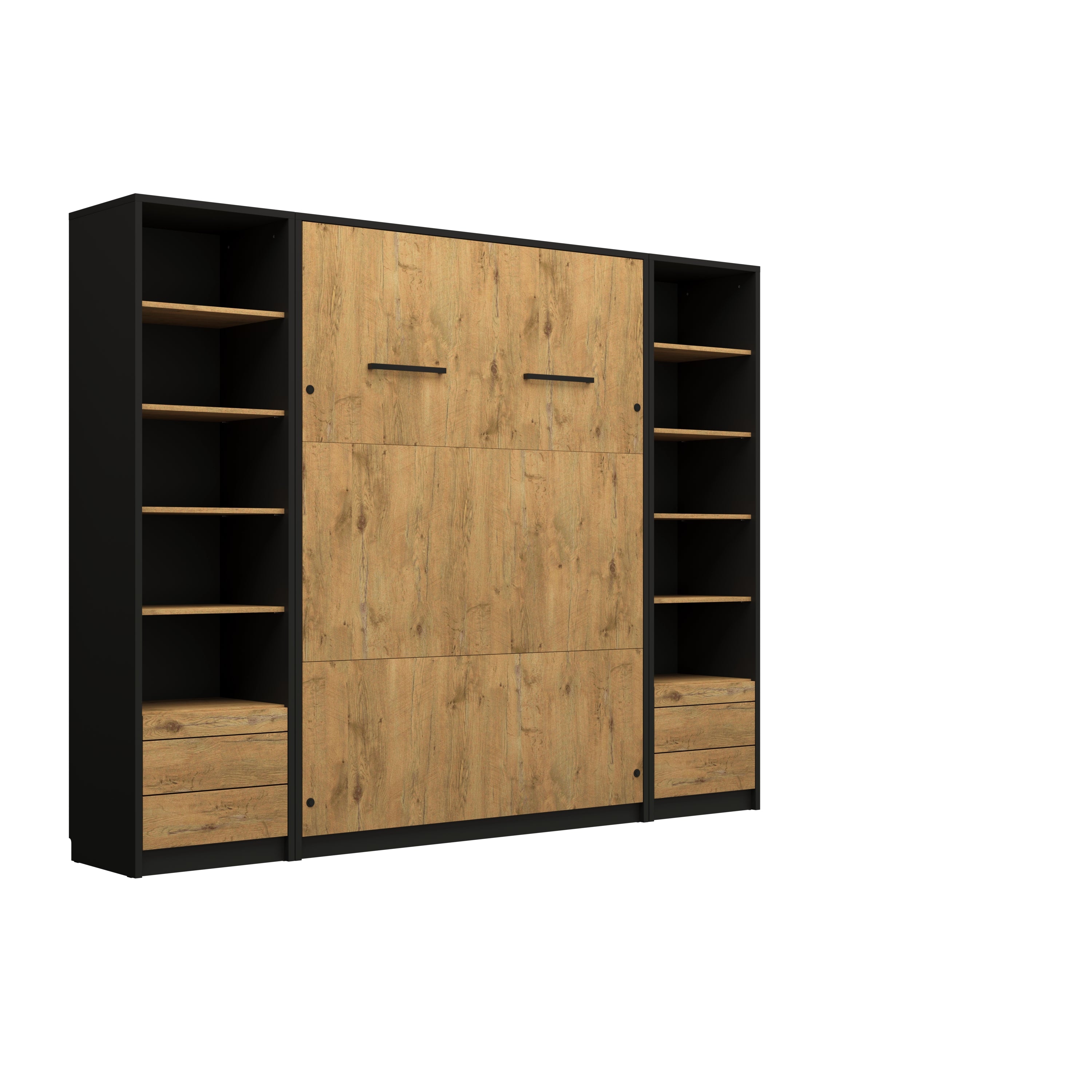 Customizable Murphy Bed Basic Furniture Set Black and Lancelot Oak 90, 120, 140 x 200 cm