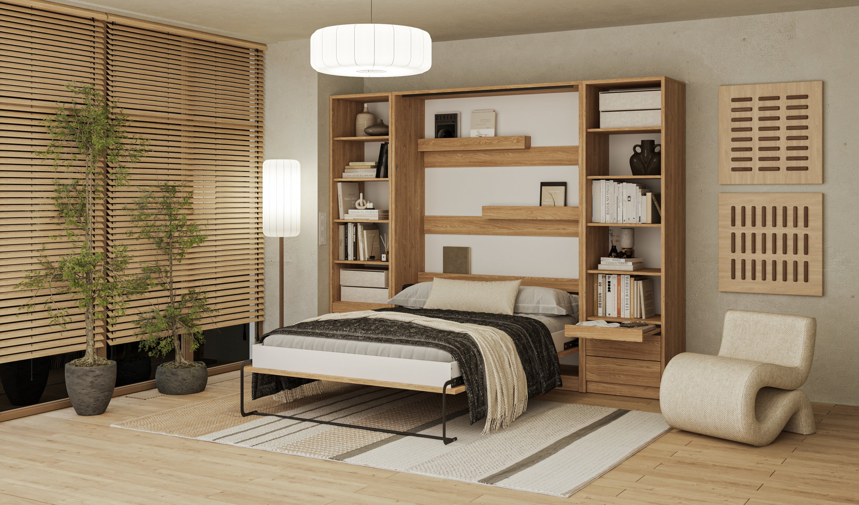 Genius Murphy Bed Set 140 x 200 cm Mattress – Oiled Oak Set, LED Lighting