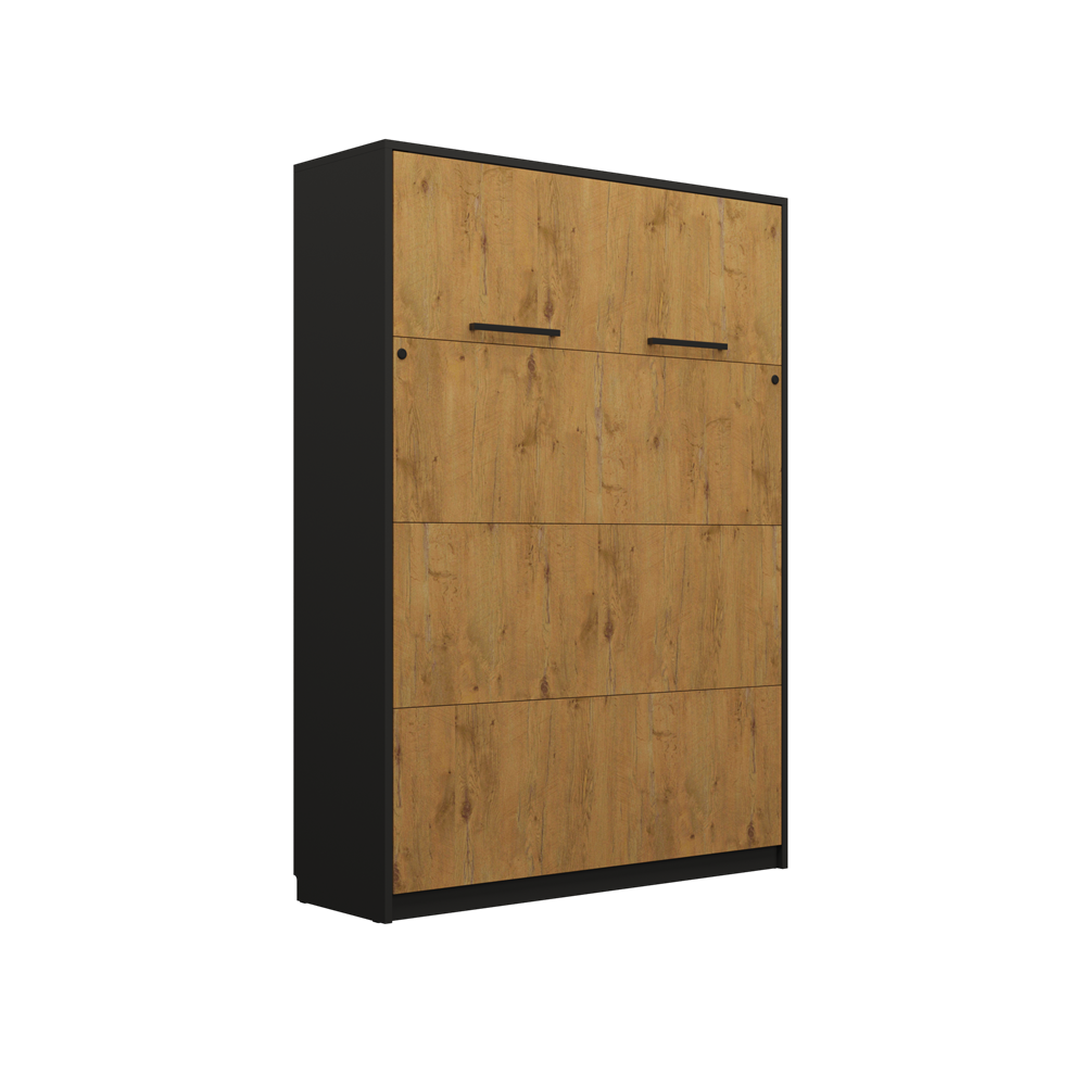 Genius Vertical Murphy bed with a 120 cm mattress width (GS-P-V-120) #color_Black and Lancelot Oak