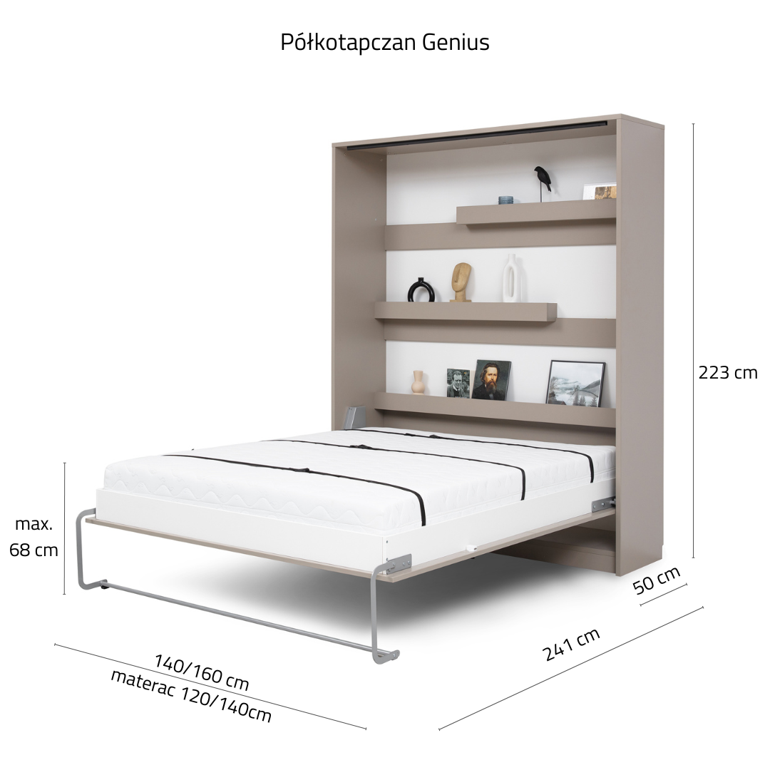 Customizable Genius Murphy Bed Furniture Set 120 x 200 cm White Matt