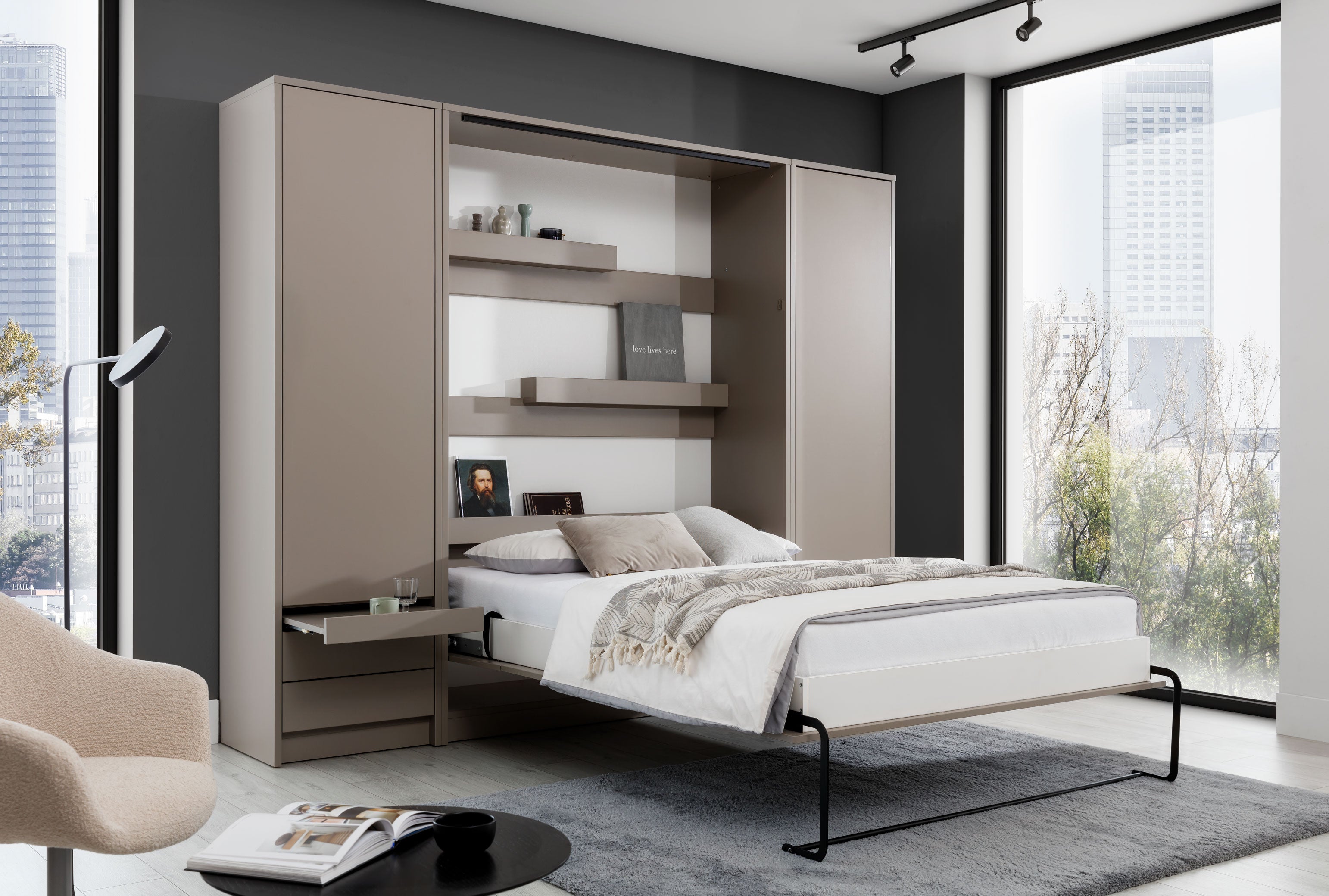 Genius Vertical Murphy bed with desk and a 120 cm mattress width #color_Congo