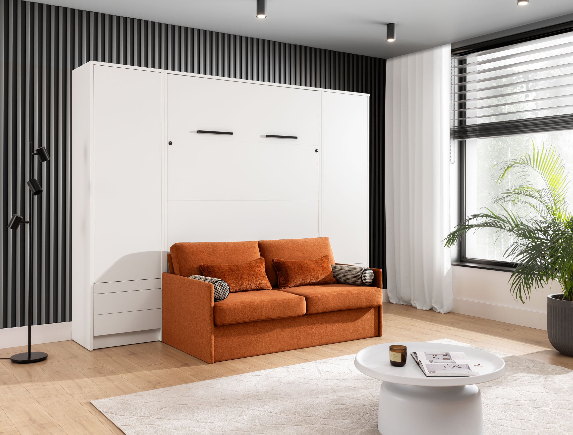 Customizable Genius Murphy Bed with Sofa Set 140 x 200 cm White Matt