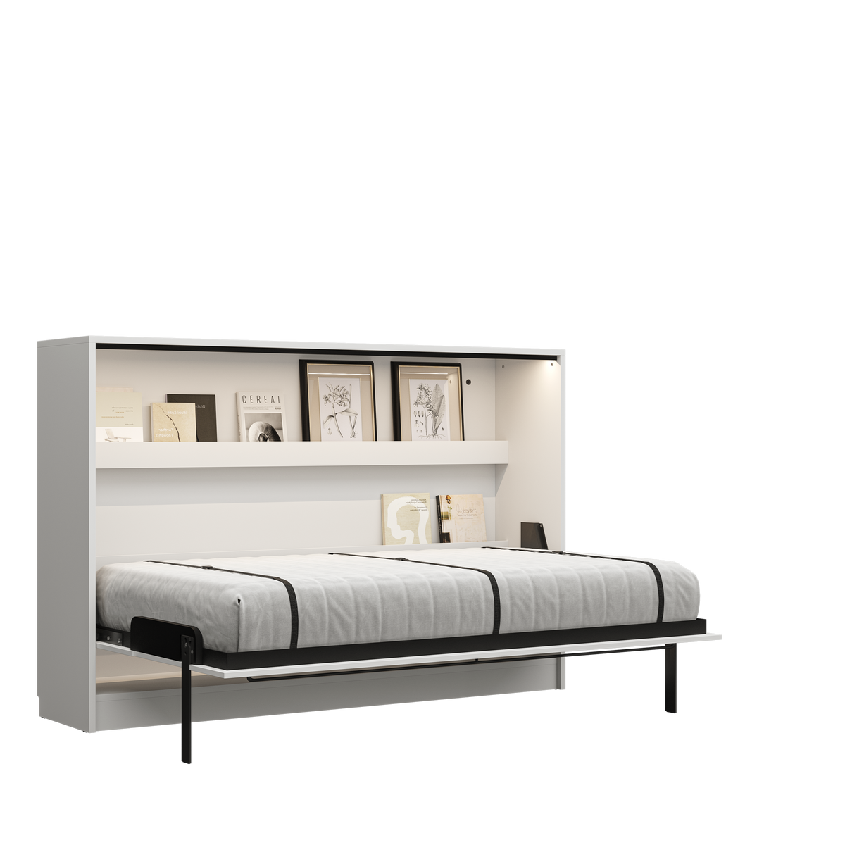 Customizable Genius COMFORT Horizontal Murphy Bed Furniture Set 120 × 200 cm – White Matt