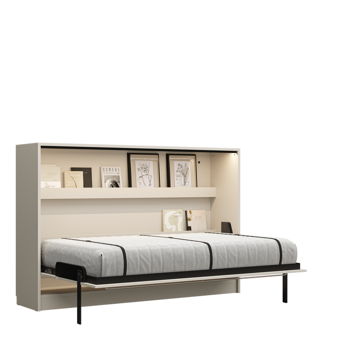 Customizable Genius COMFORT Horizontal Murphy Bed Furniture Set 120 × 200 cm – Cashmere
