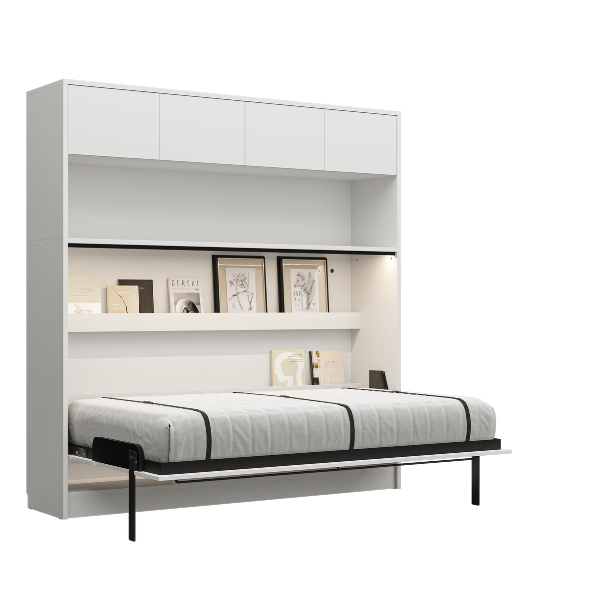 Customizable Genius COMFORT Horizontal Murphy Bed Furniture Set 120 × 200 cm – White Matt