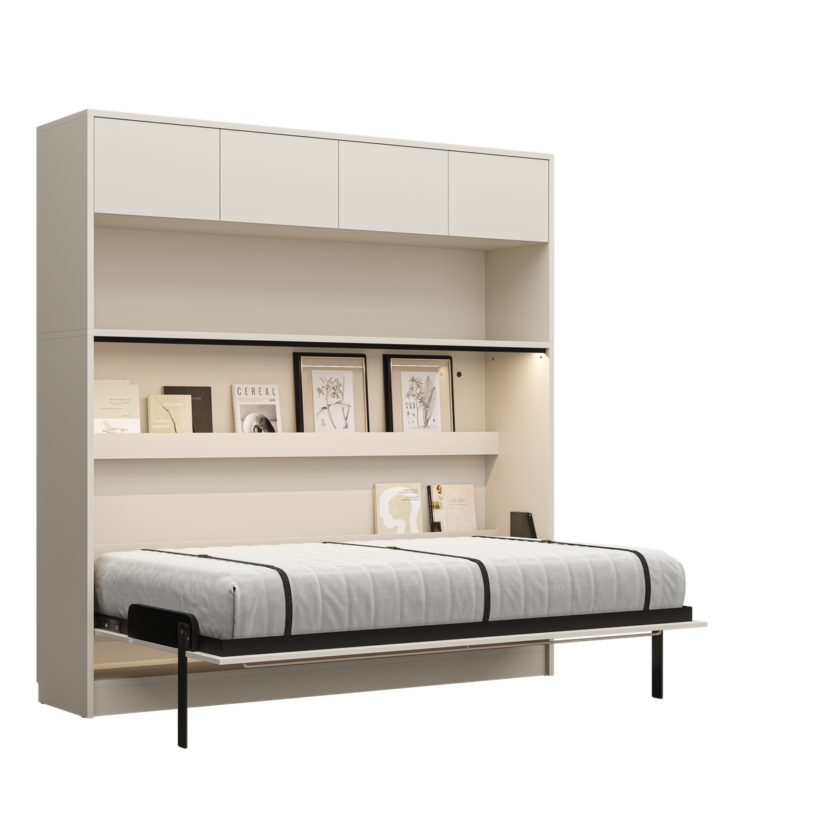 Customizable Genius COMFORT Horizontal Murphy Bed Furniture Set 120 × 200 cm – Cashmere